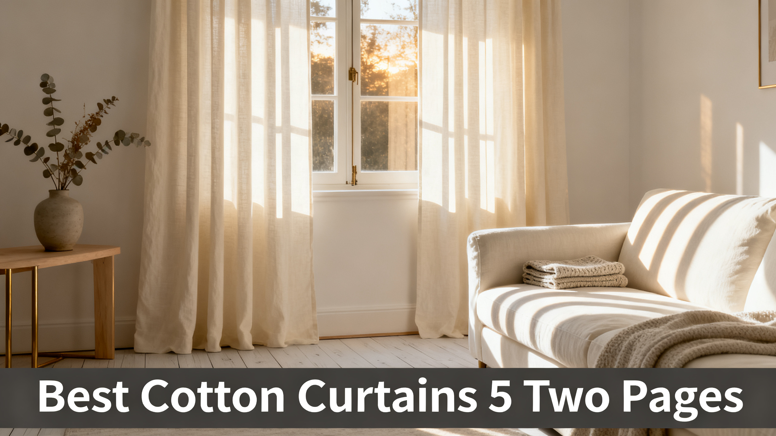 Scandinavian-modern interior at golden hour with window treatment, neutral palette, editorial home photography for Best Cotton Curtains 5 Two Pages