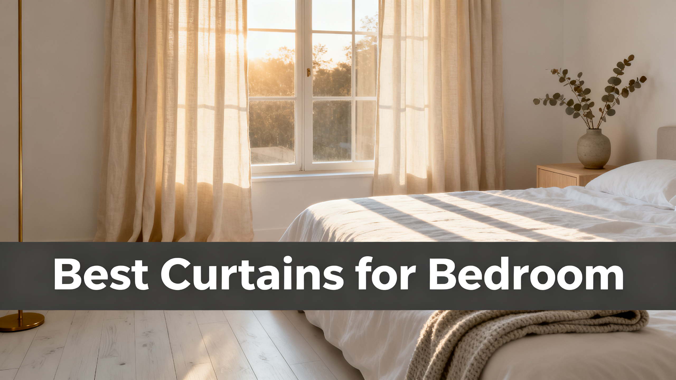 Scandinavian-modern interior at golden hour with window treatment, neutral palette, editorial home photography for Best Curtains for Bedroom