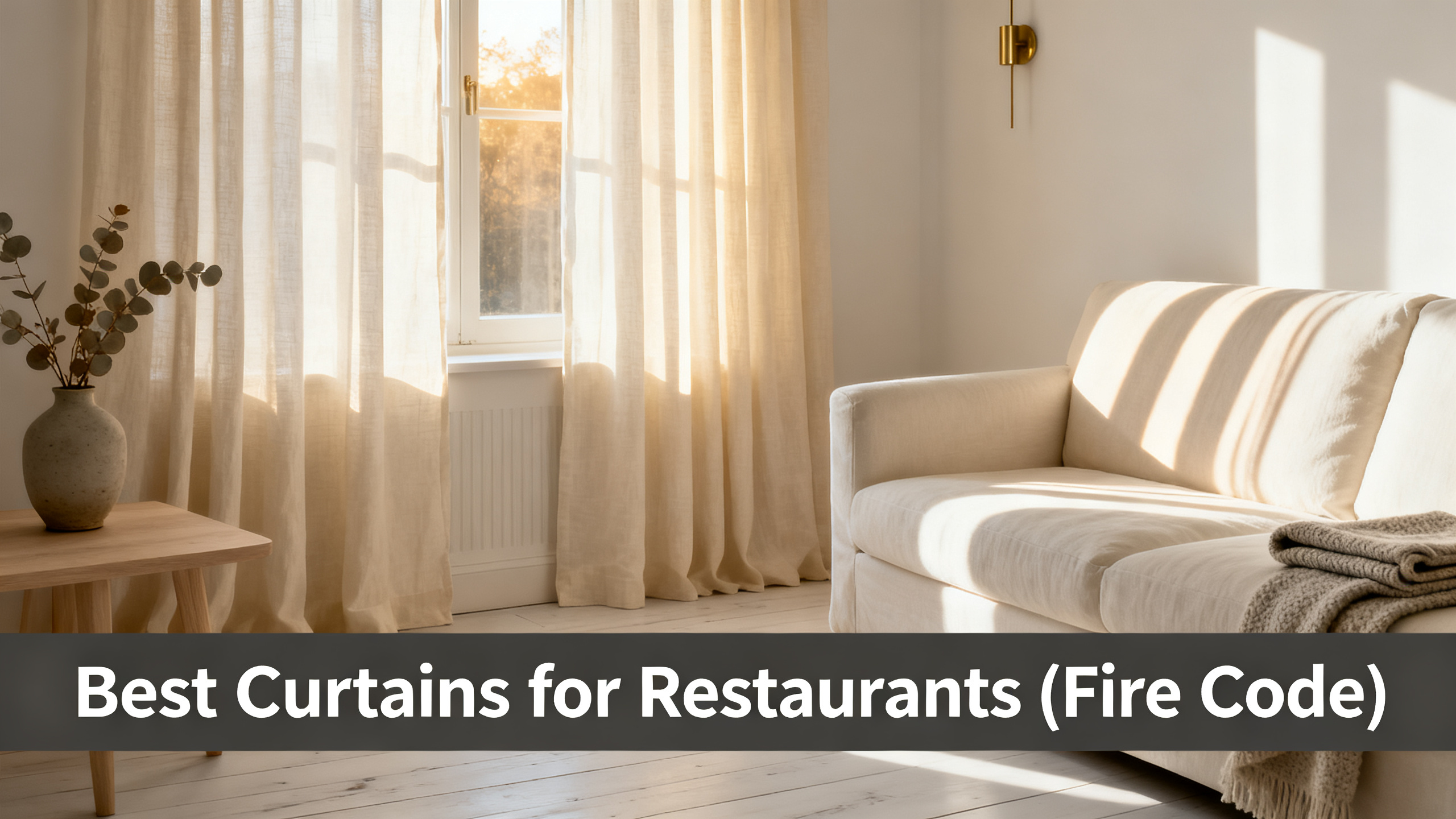 Scandinavian-modern interior at golden hour with window treatment, neutral palette, editorial home photography for Best Curtains for Restaurants (Fire Code