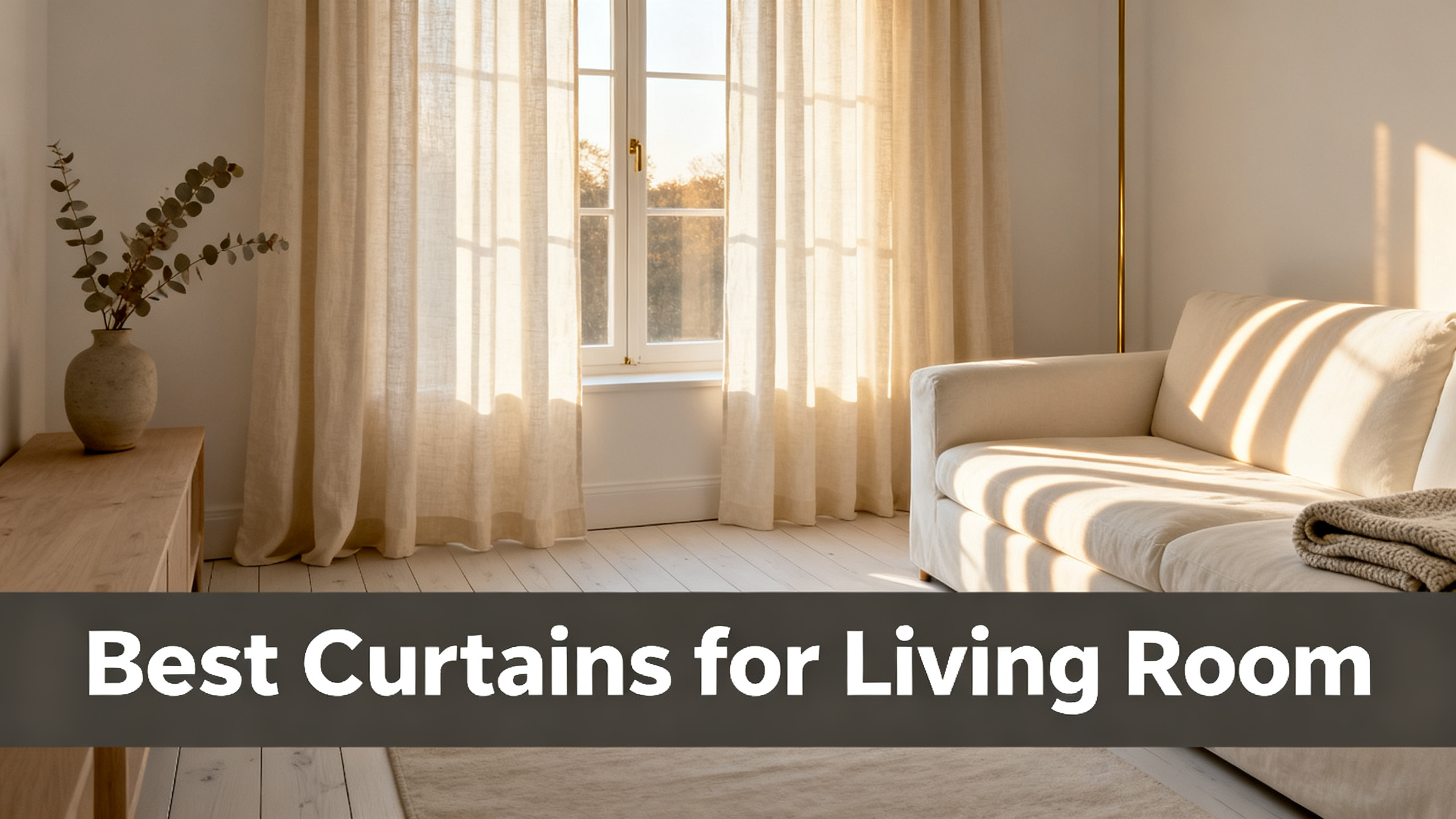 Scandinavian-modern interior at golden hour with window treatment, neutral palette, editorial home photography for Best Curtains for Living Room