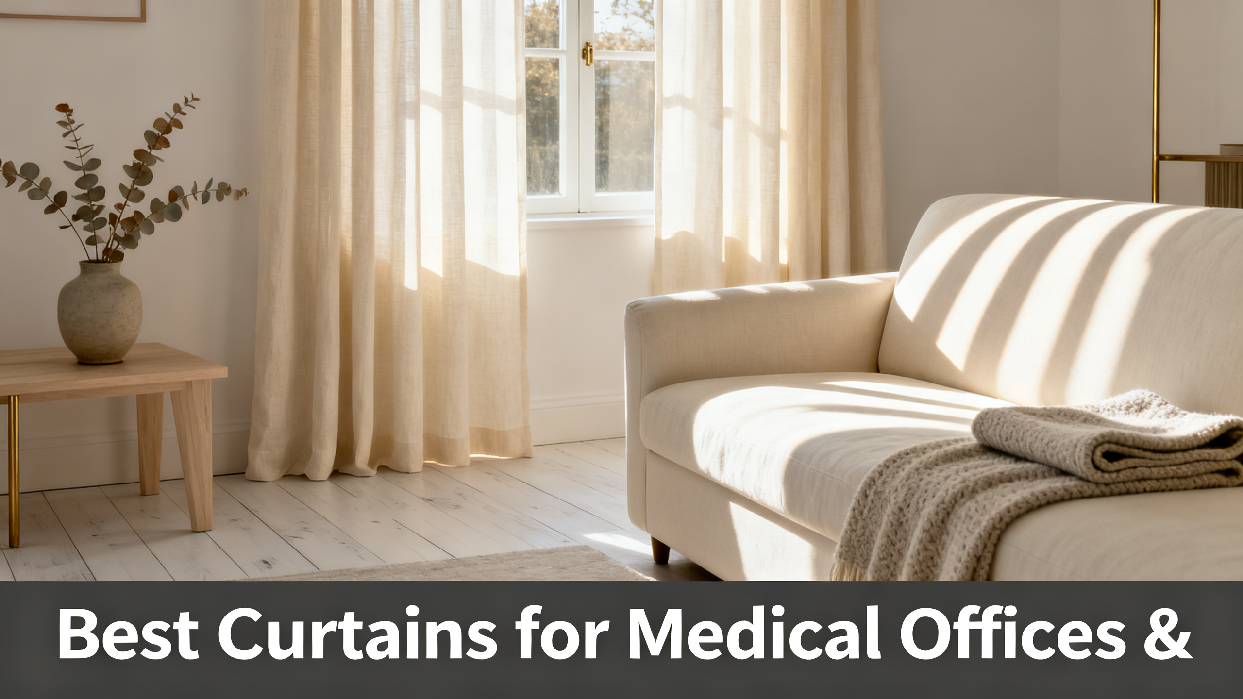 Scandinavian-modern interior at golden hour with window treatment, neutral palette, editorial home photography for Best Curtains for Medical Offices &