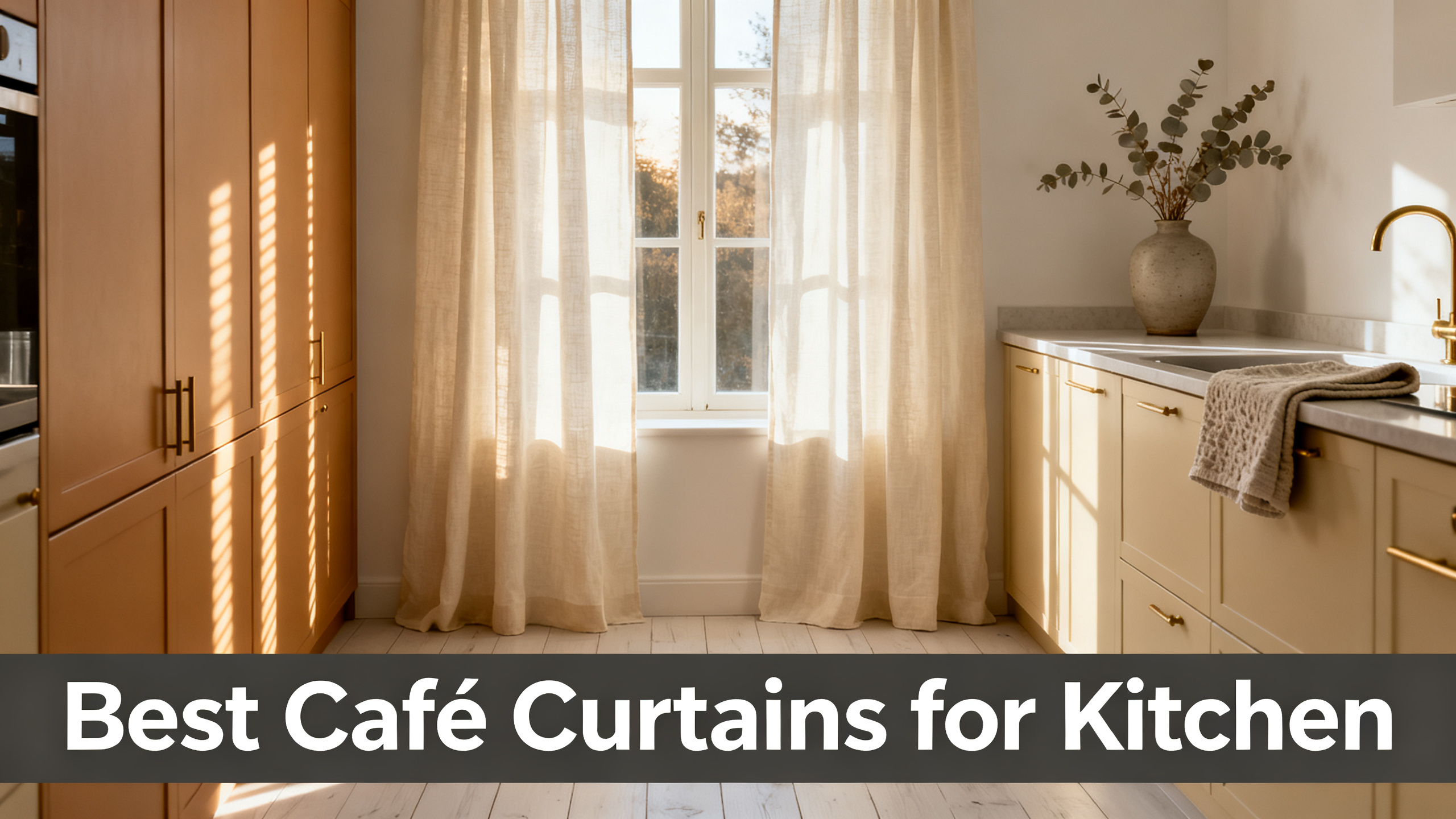 Scandinavian-modern interior at golden hour with window treatment, neutral palette, editorial home photography for Best Café Curtains for Kitchen