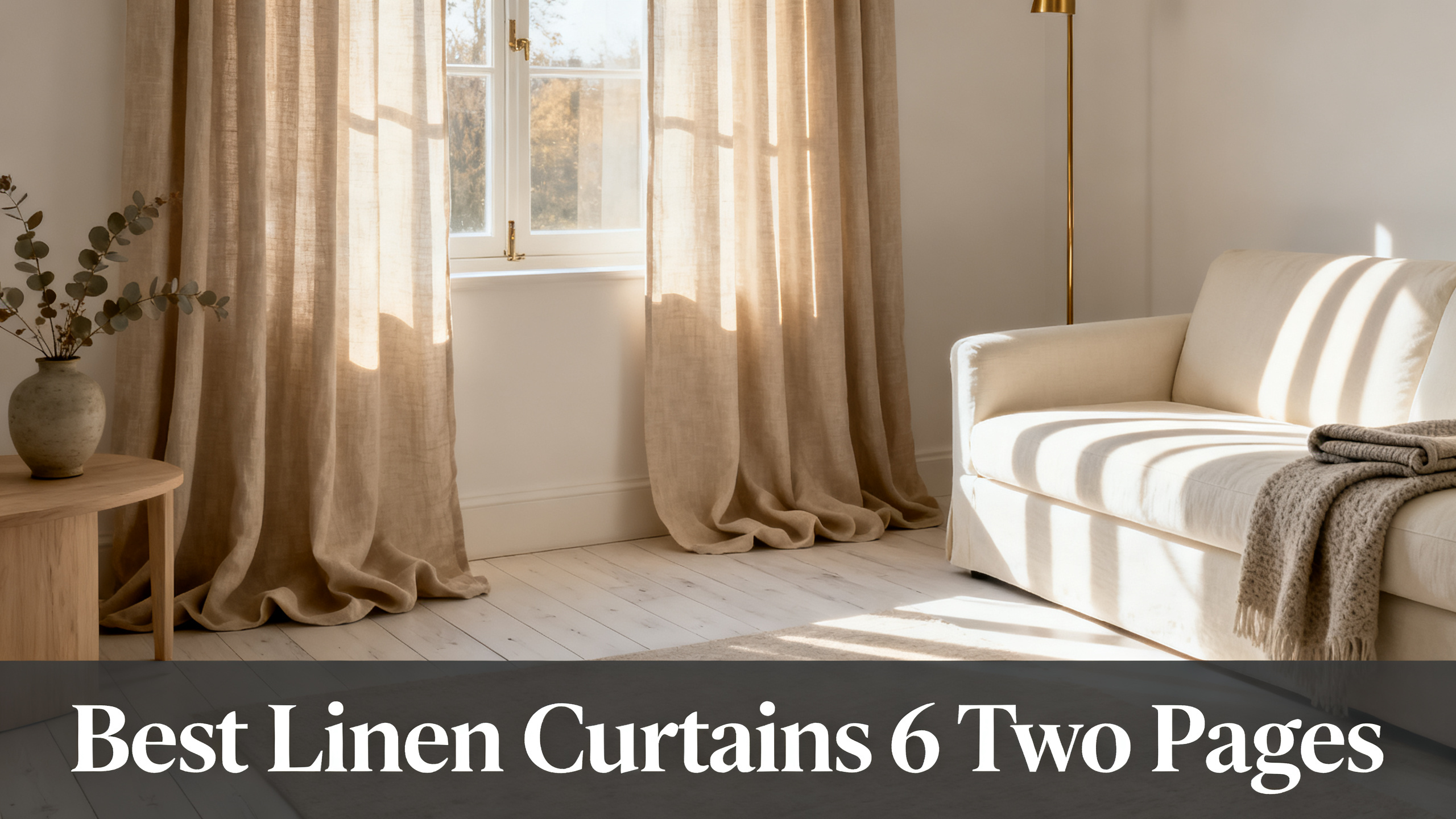 Scandinavian-modern interior at golden hour with window treatment, neutral palette, editorial home photography for Best Linen Curtains 6 Two Pages
