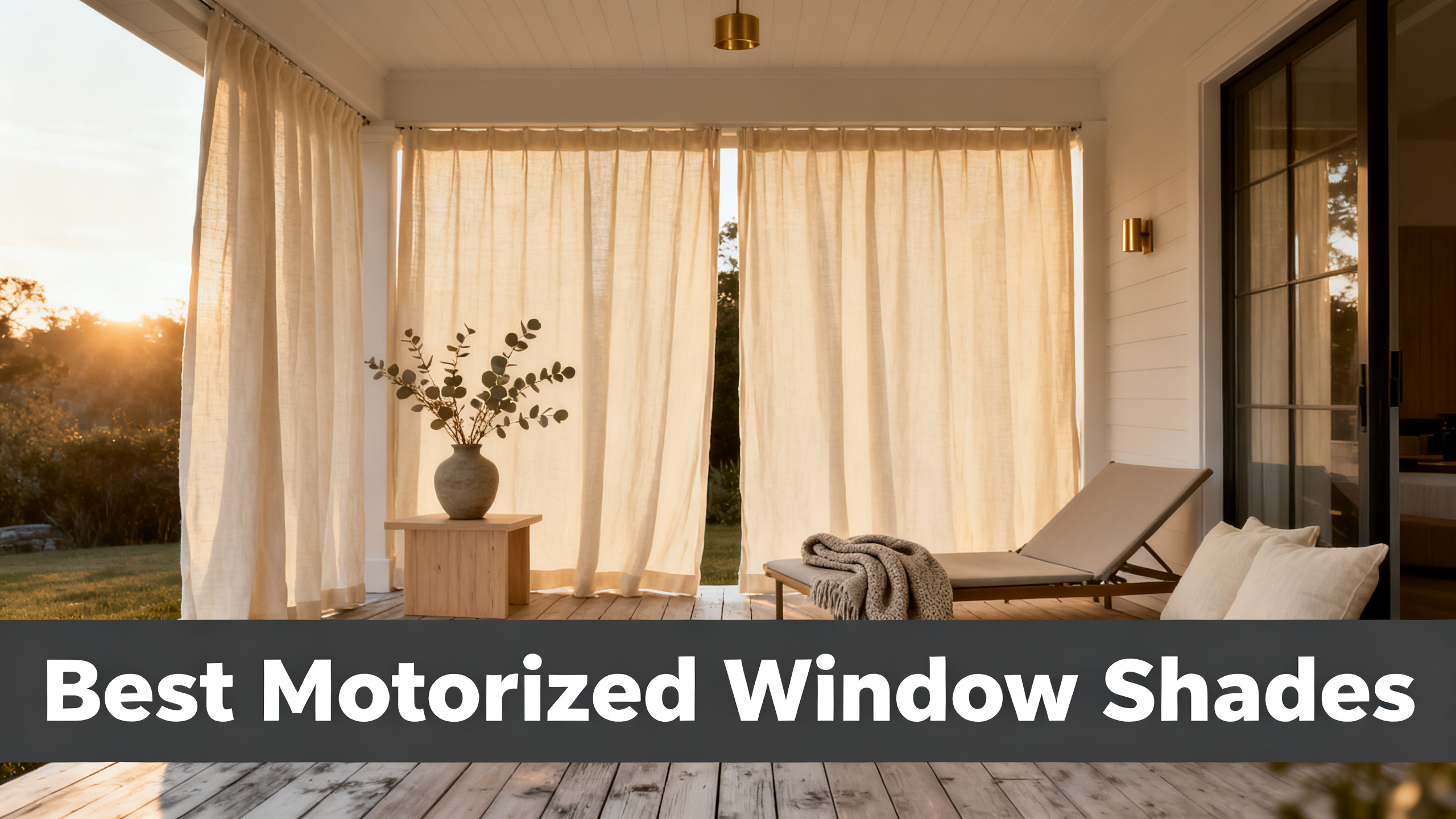Scandinavian-modern interior at golden hour with window treatment, neutral palette, editorial home photography for Best Motorized Window Shades