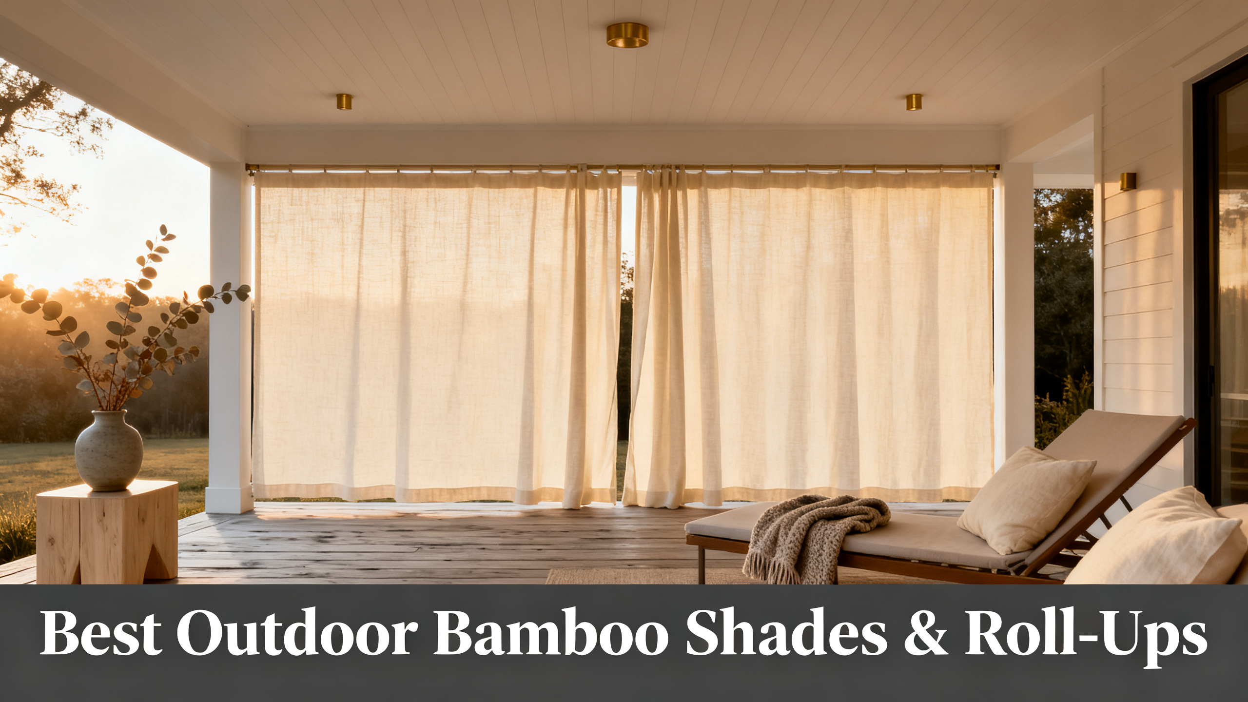 Scandinavian-modern interior at golden hour with window treatment, neutral palette, editorial home photography for Best Outdoor Bamboo Shades & Roll-Ups