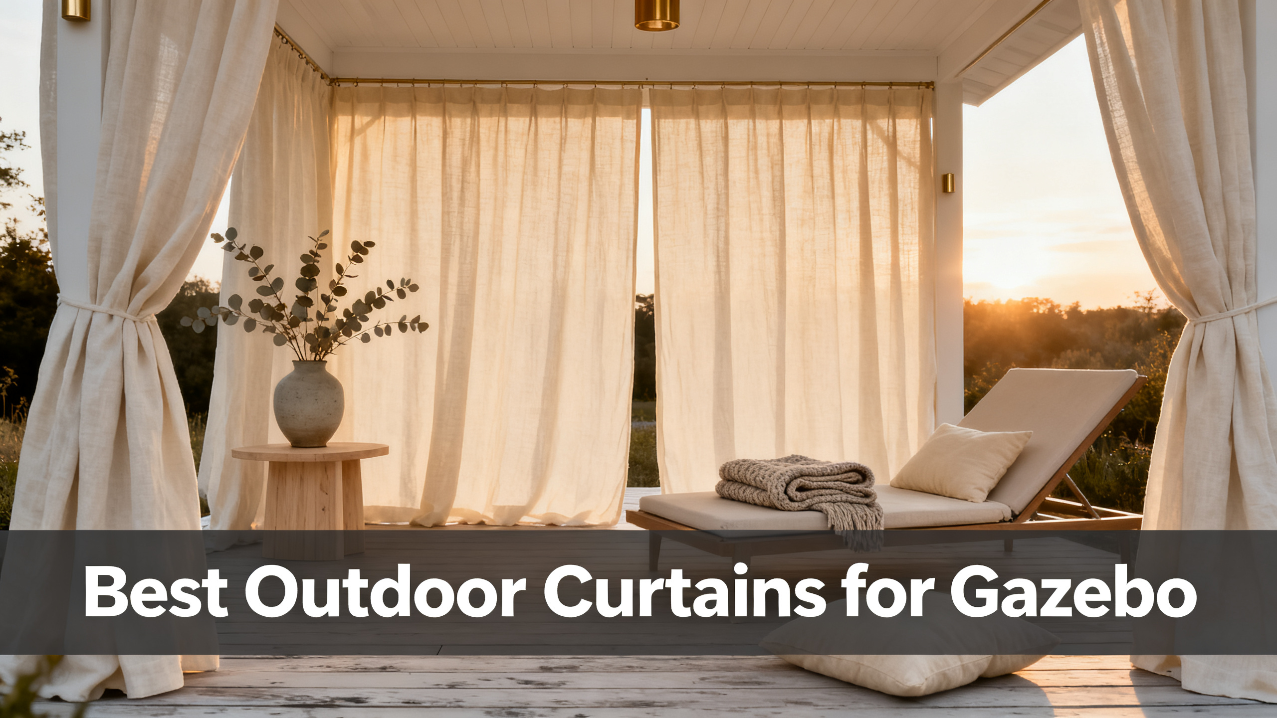 Scandinavian-modern interior at golden hour with window treatment, neutral palette, editorial home photography for Best Outdoor Curtains for Gazebo