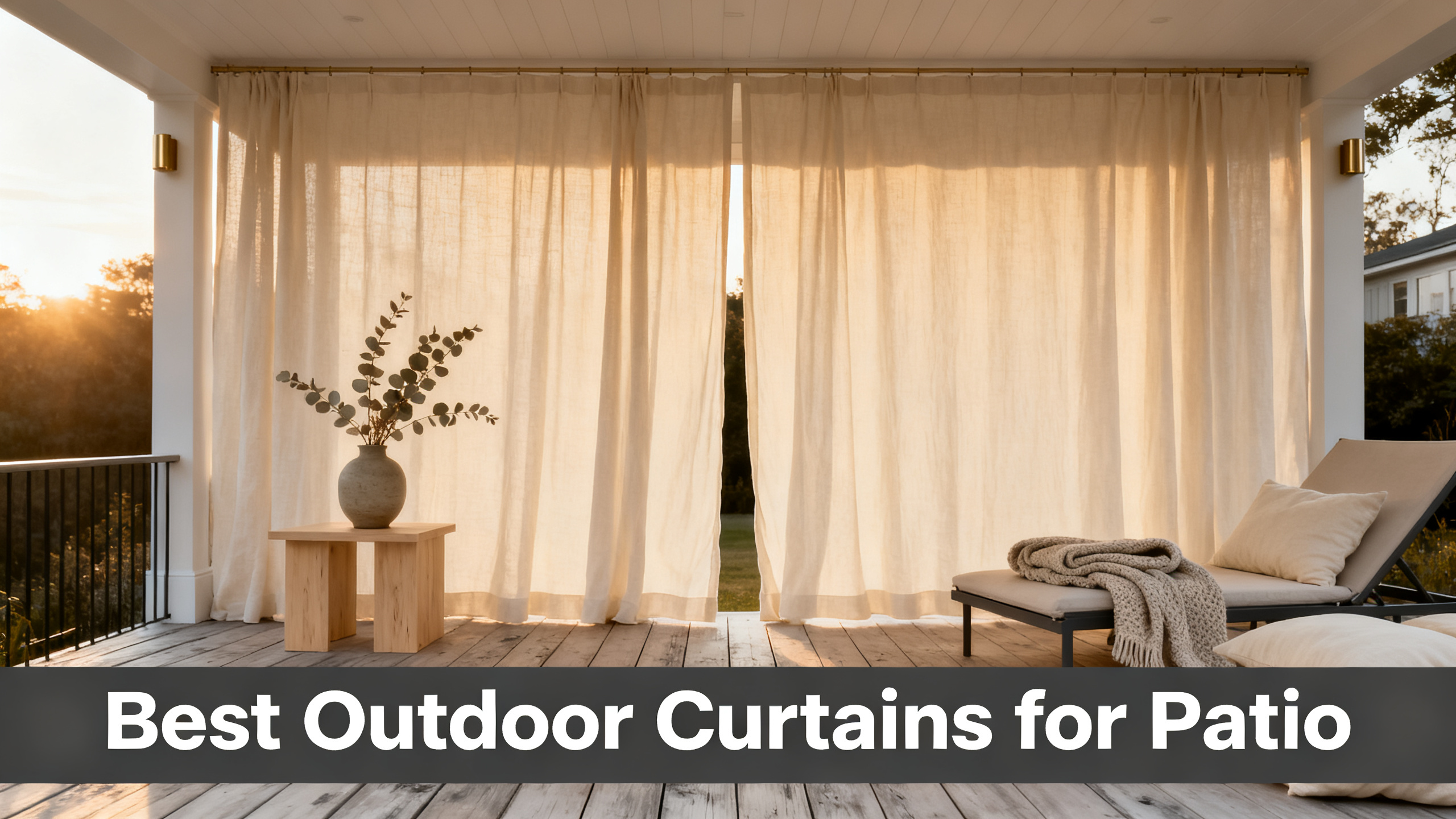 Scandinavian-modern interior at golden hour with window treatment, neutral palette, editorial home photography for Best Outdoor Curtains for Patio