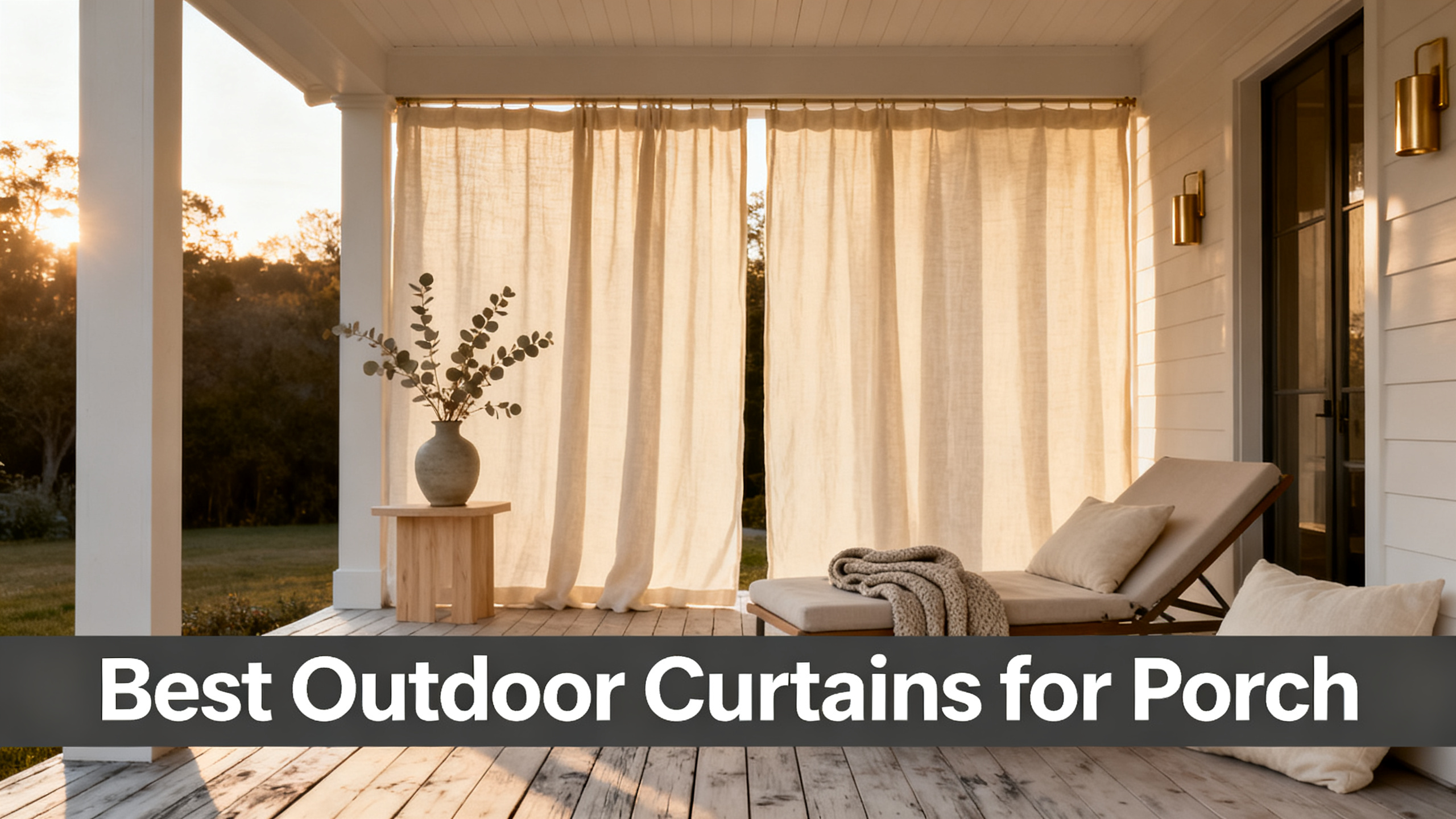 Scandinavian-modern interior at golden hour with window treatment, neutral palette, editorial home photography for Best Outdoor Curtains for Porch