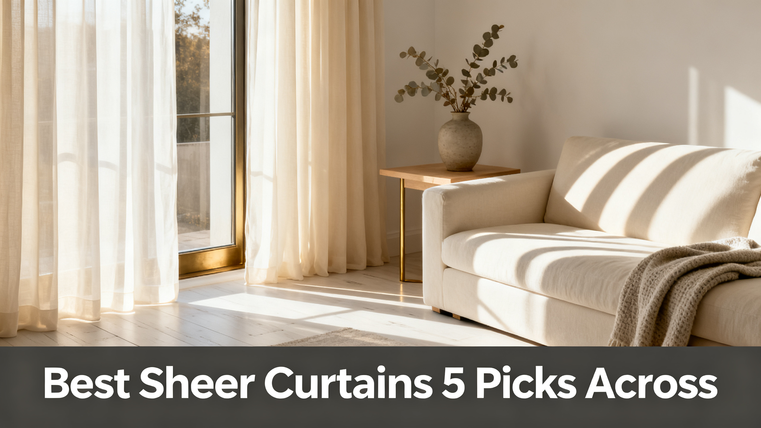 Scandinavian-modern interior at golden hour with window treatment, neutral palette, editorial home photography for Best Sheer Curtains 5 Picks Across