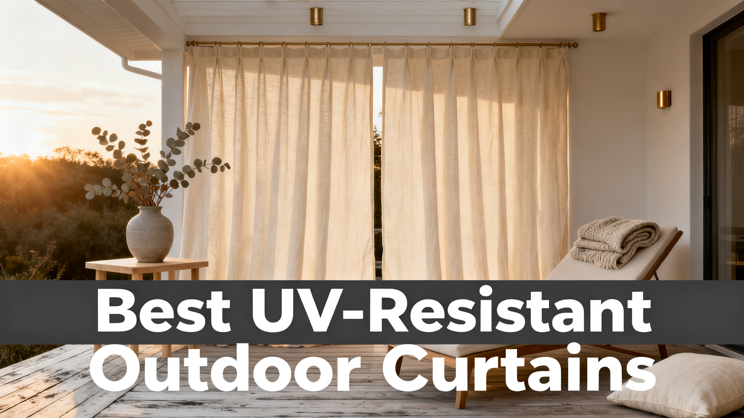 Scandinavian-modern interior at golden hour with window treatment, neutral palette, editorial home photography for Best UV-Resistant Outdoor Curtains