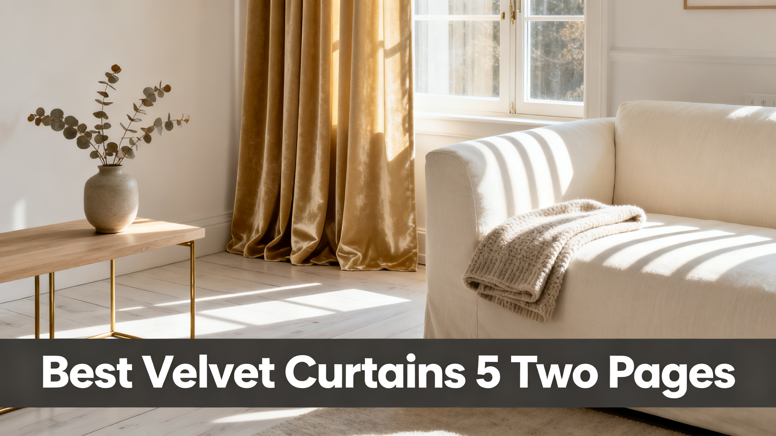 Scandinavian-modern interior at golden hour with window treatment, neutral palette, editorial home photography for Best Velvet Curtains 5 Two Pages