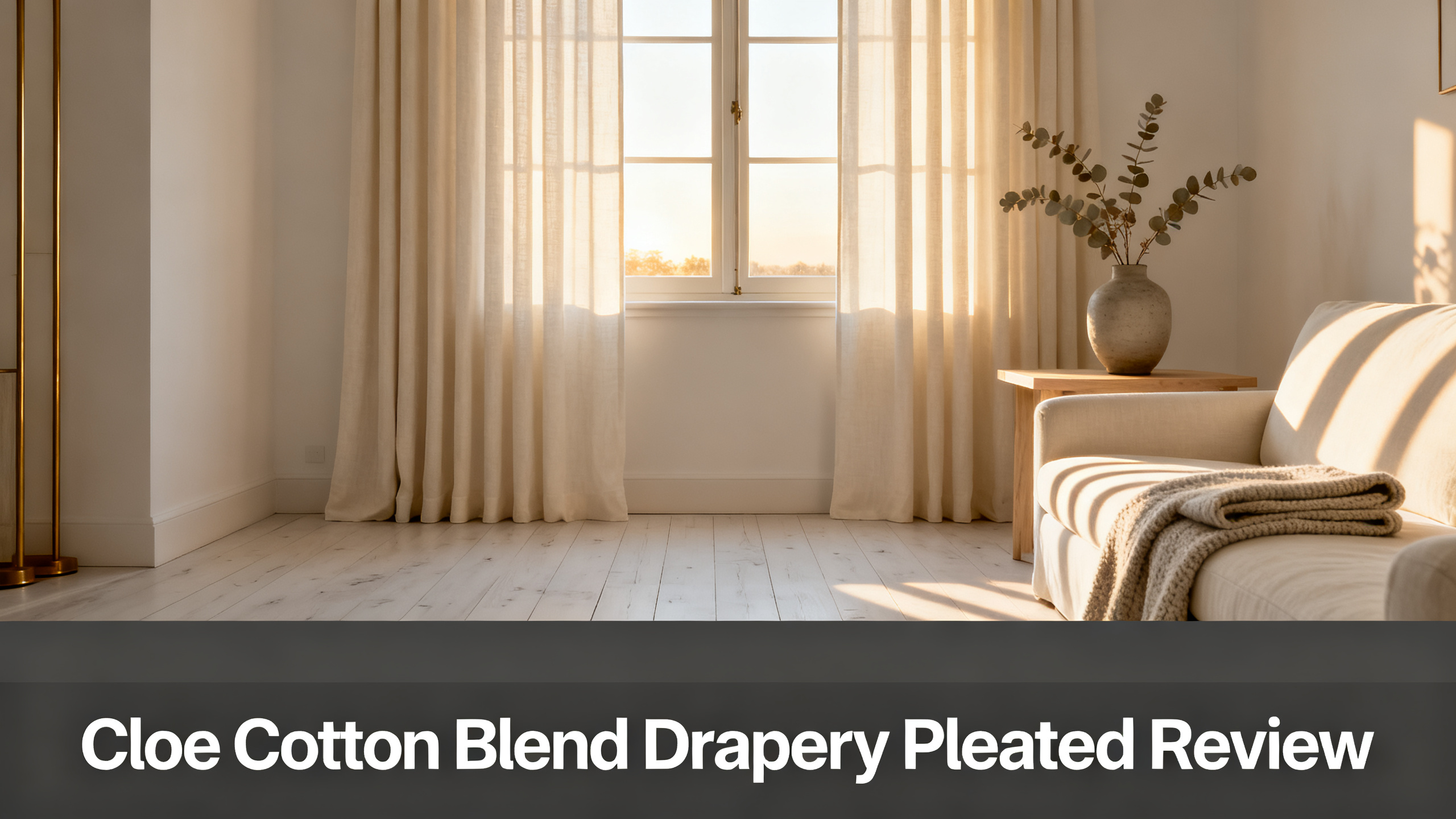 Scandinavian-modern interior at golden hour with window treatment, neutral palette, editorial home photography for Cloe Cotton Blend Drapery Pleated Review