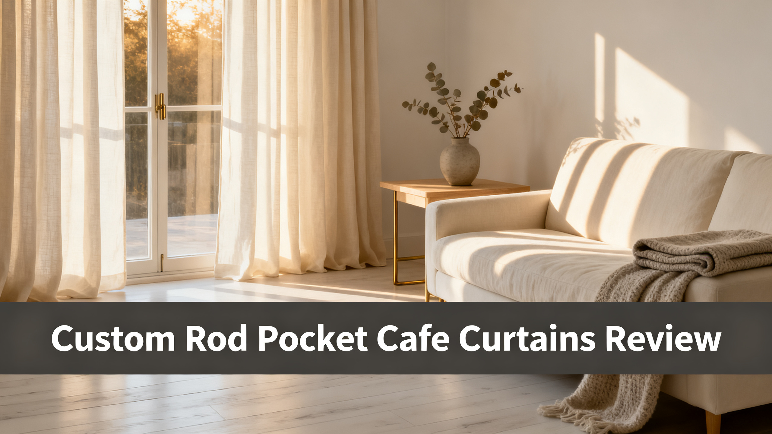 Scandinavian-modern interior at golden hour with window treatment, neutral palette, editorial home photography for Custom Rod Pocket Cafe Curtains Review