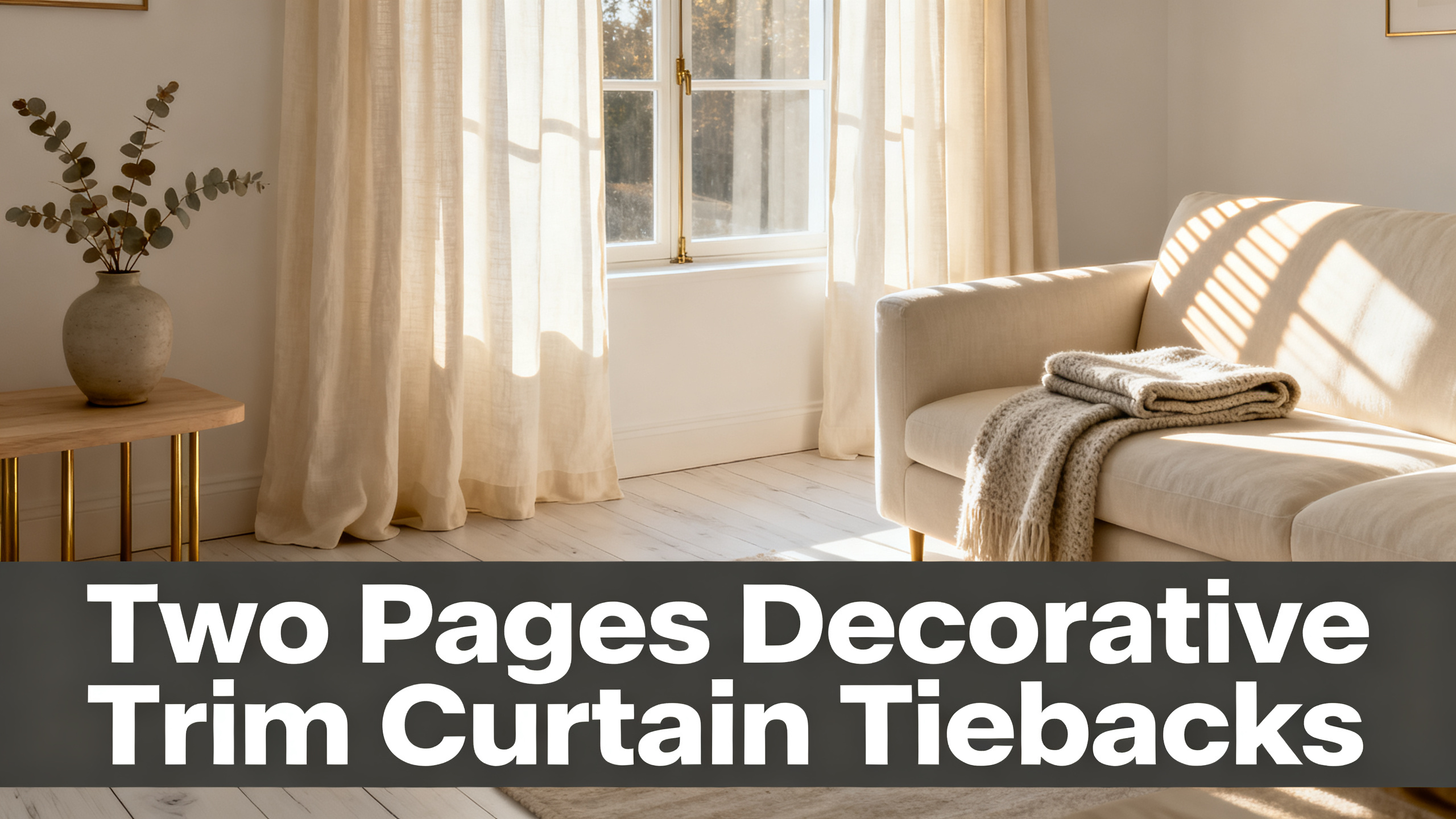 Scandinavian-modern interior at golden hour with window treatment, neutral palette, editorial home photography for Two Pages Decorative Trim Curtain Tiebacks