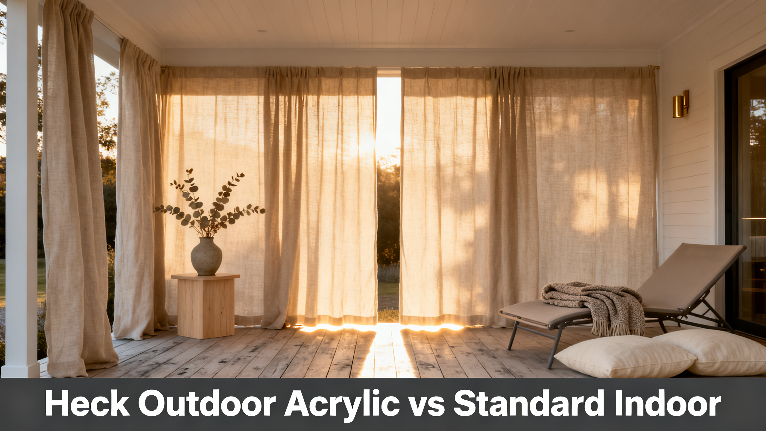 Scandinavian-modern interior at golden hour with window treatment, neutral palette, editorial home photography for Heck Outdoor Acrylic vs Standard Indoor