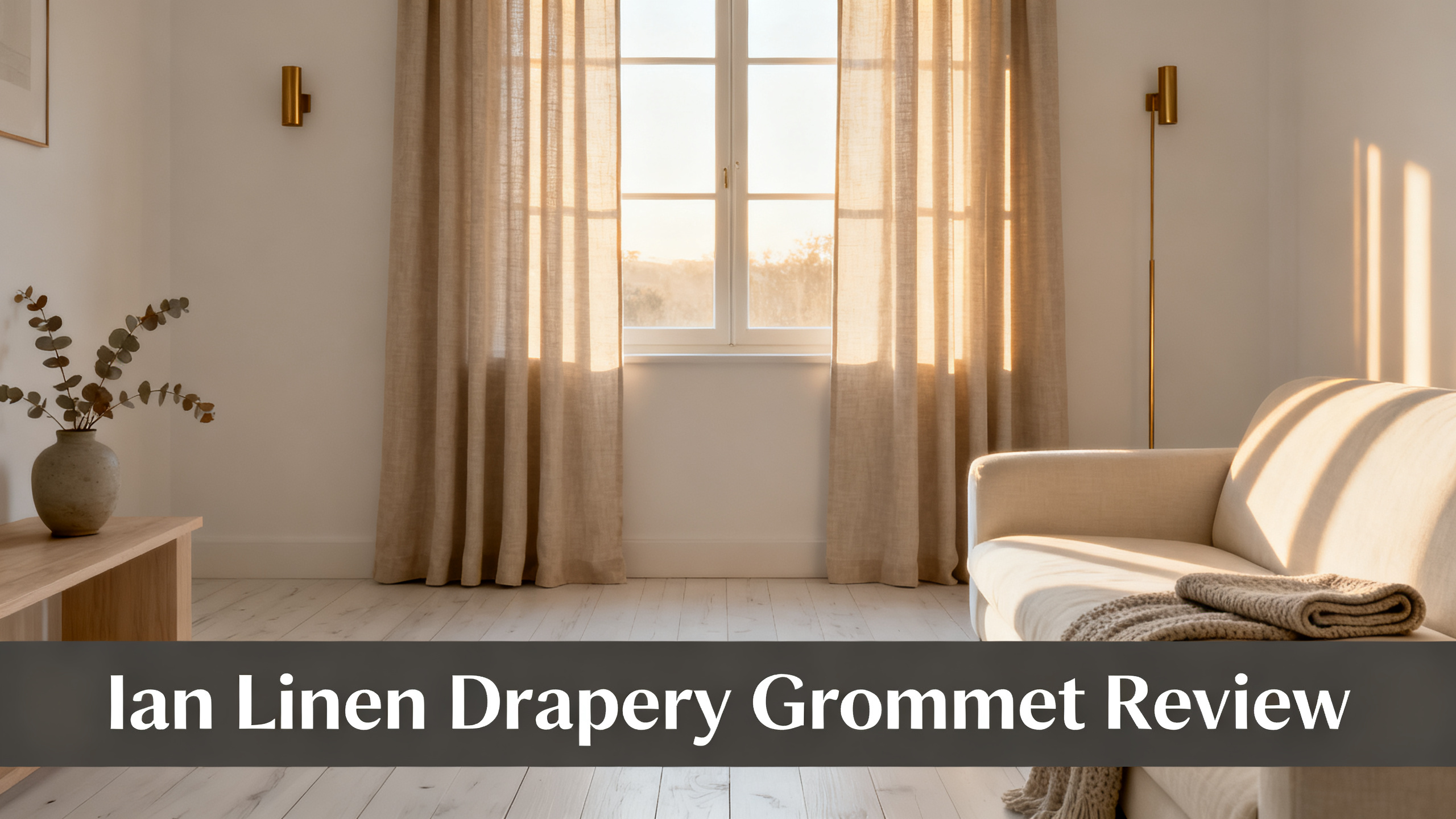 Scandinavian-modern interior at golden hour with window treatment, neutral palette, editorial home photography for Ian Linen Drapery Grommet Review
