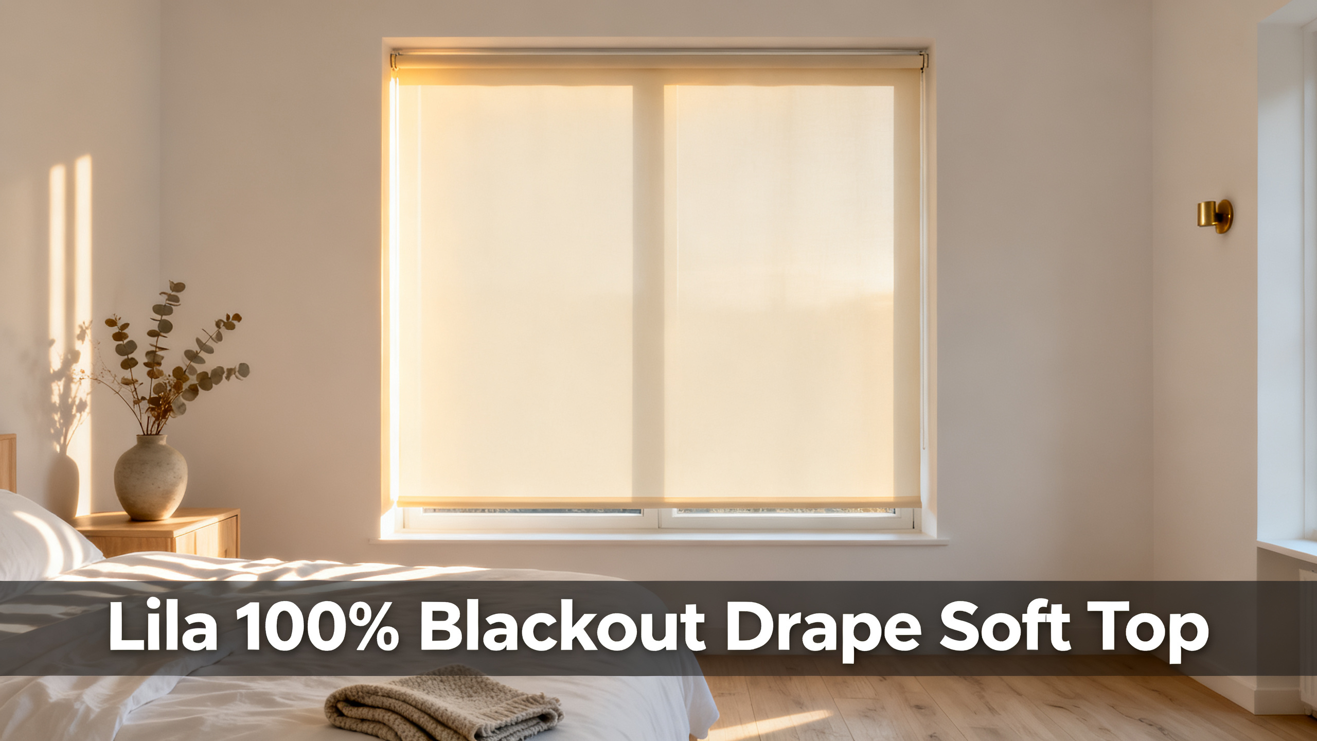 Scandinavian-modern interior at golden hour with window treatment, neutral palette, editorial home photography for Lila 100% Blackout Drape Soft Top