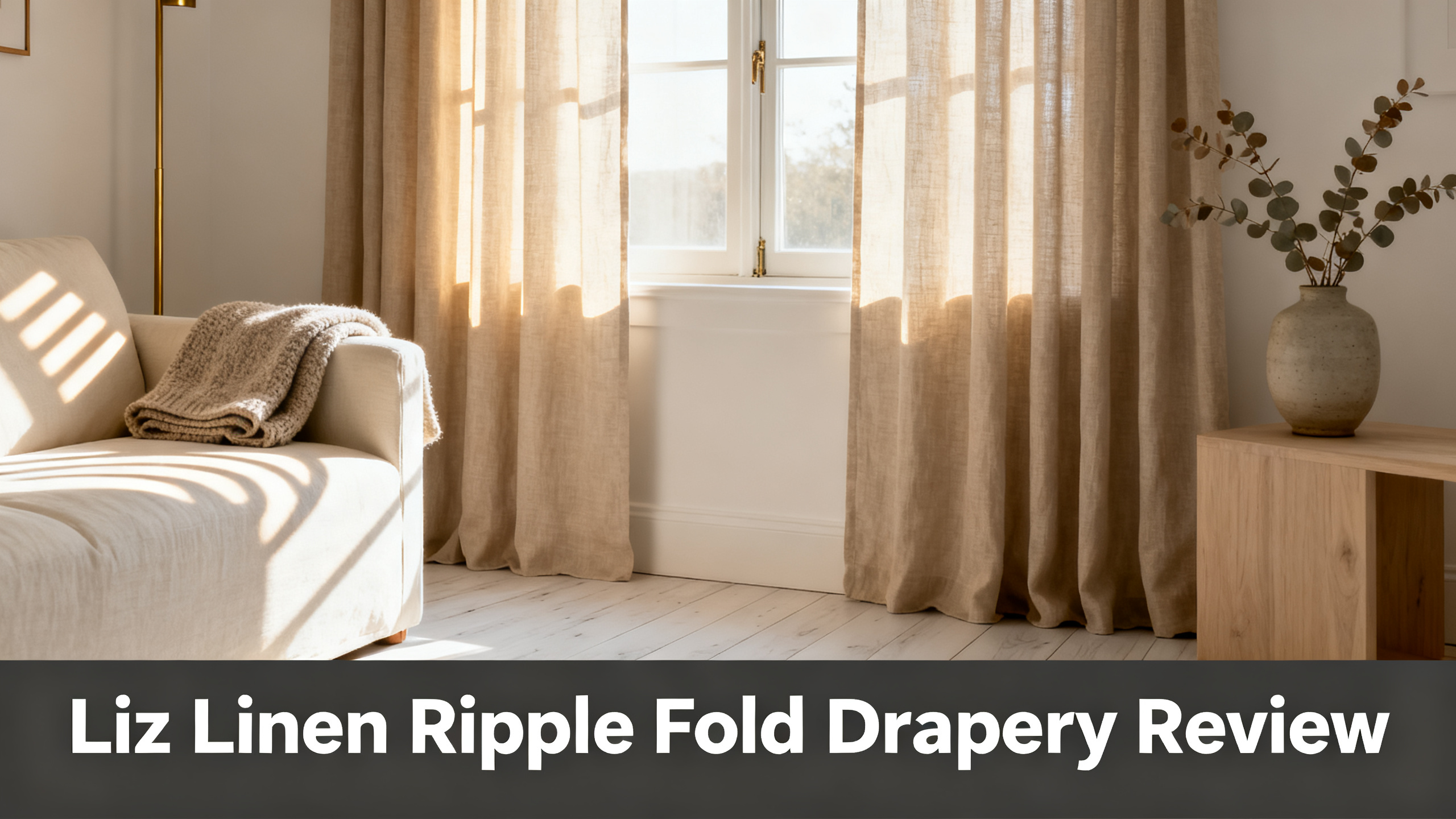 Scandinavian-modern interior at golden hour with window treatment, neutral palette, editorial home photography for Liz Linen Ripple Fold Drapery Review