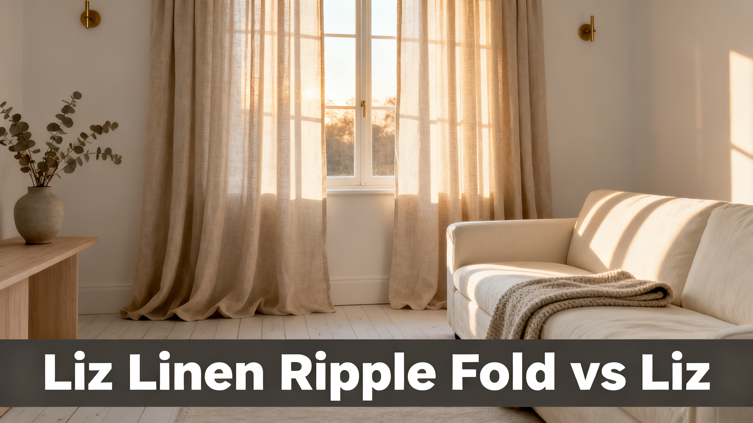 Scandinavian-modern interior at golden hour with window treatment, neutral palette, editorial home photography for Liz Linen Ripple Fold vs Liz