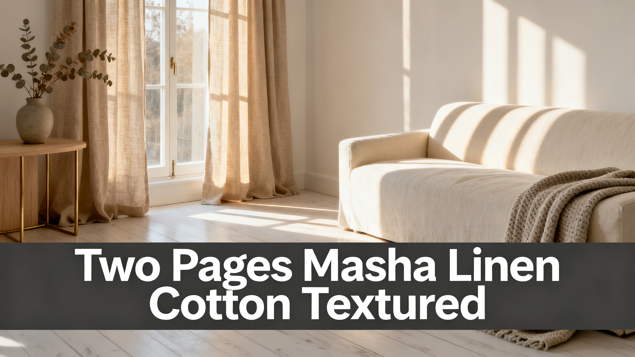 Scandinavian-modern interior at golden hour with window treatment, neutral palette, editorial home photography for Two Pages Masha Linen Cotton Textured