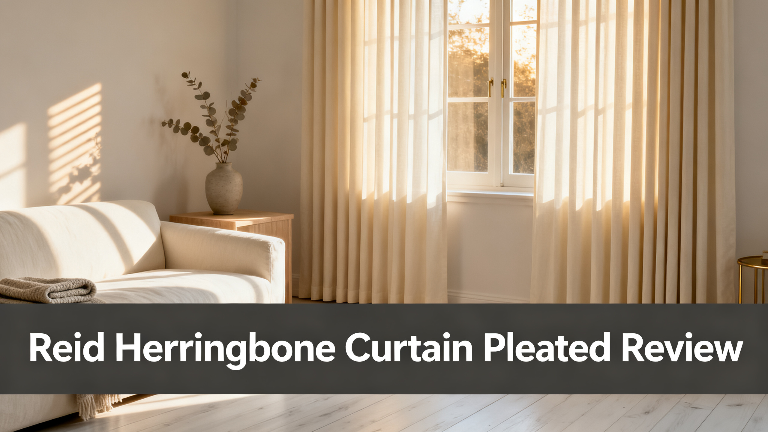Scandinavian-modern interior at golden hour with window treatment, neutral palette, editorial home photography for Reid Herringbone Curtain Pleated Review