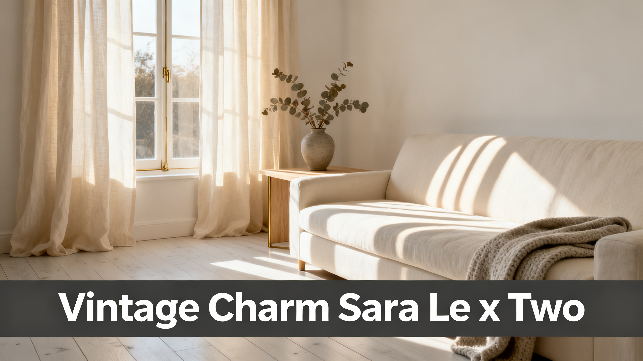 Scandinavian-modern interior at golden hour with window treatment, neutral palette, editorial home photography for Vintage Charm Sara Le x Two