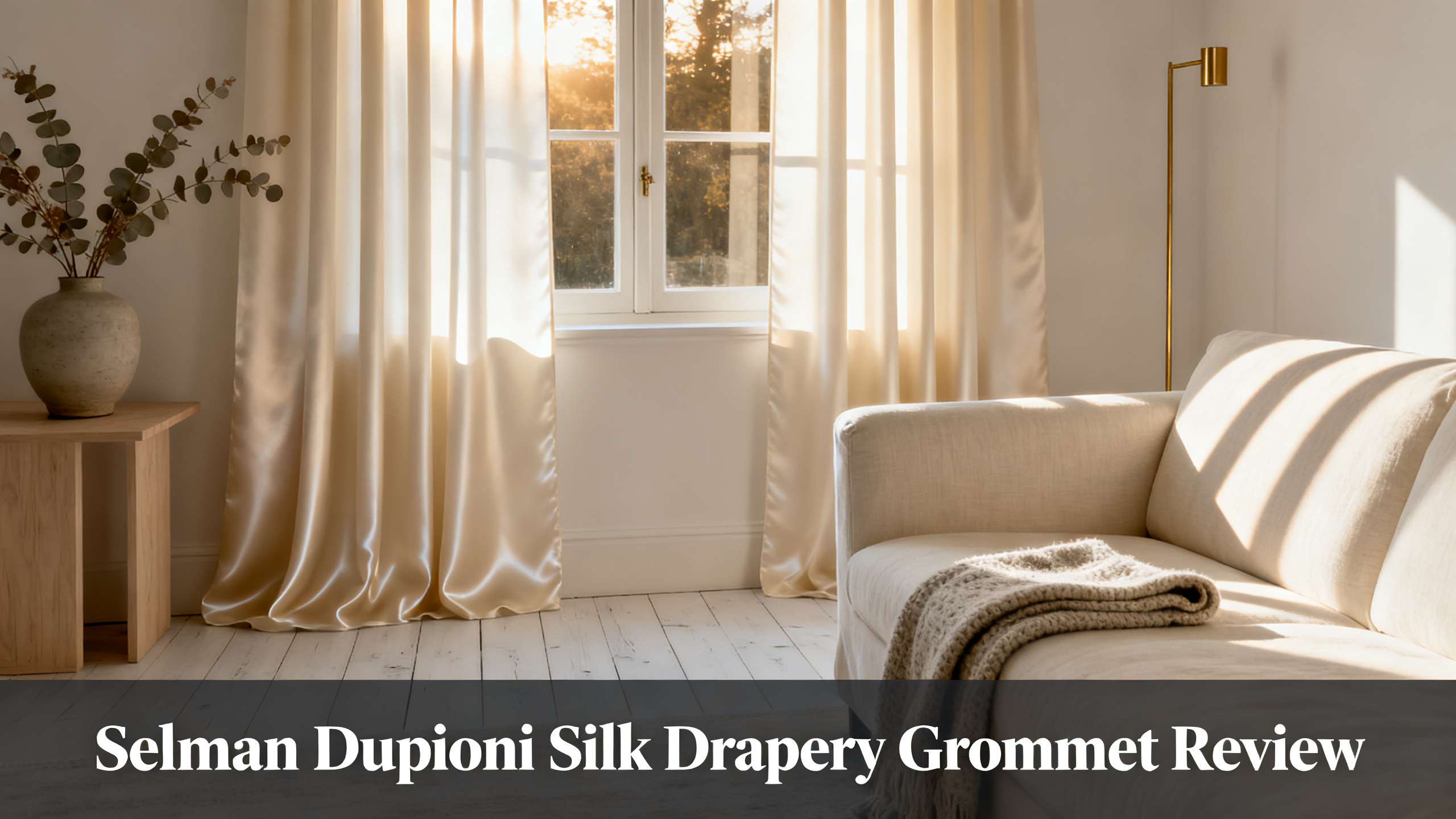 Scandinavian-modern interior at golden hour with window treatment, neutral palette, editorial home photography for Selman Dupioni Silk Drapery Grommet Review