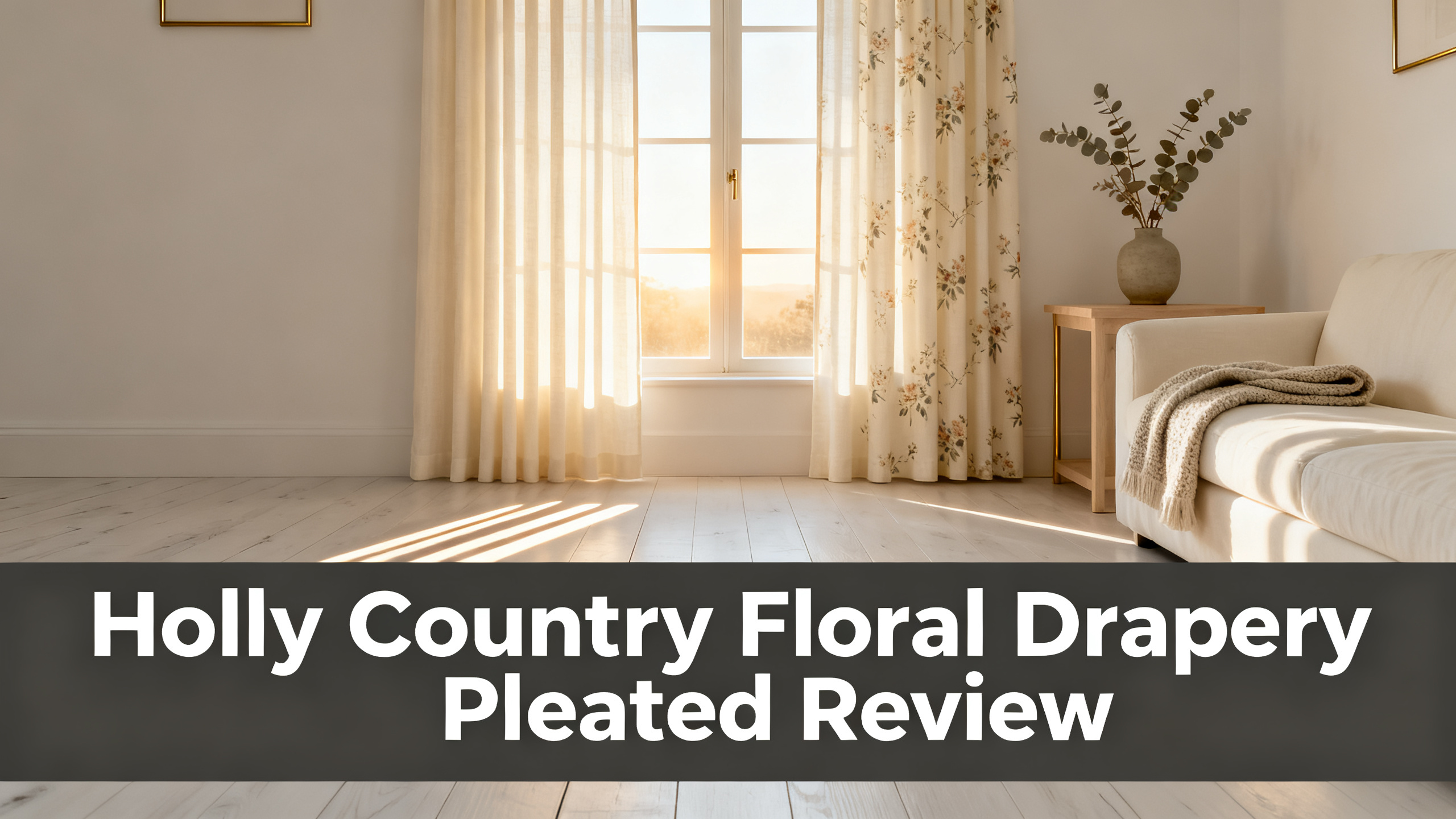 Scandinavian-modern interior at golden hour with window treatment, neutral palette, editorial home photography for Holly Country Floral Drapery Pleated Review