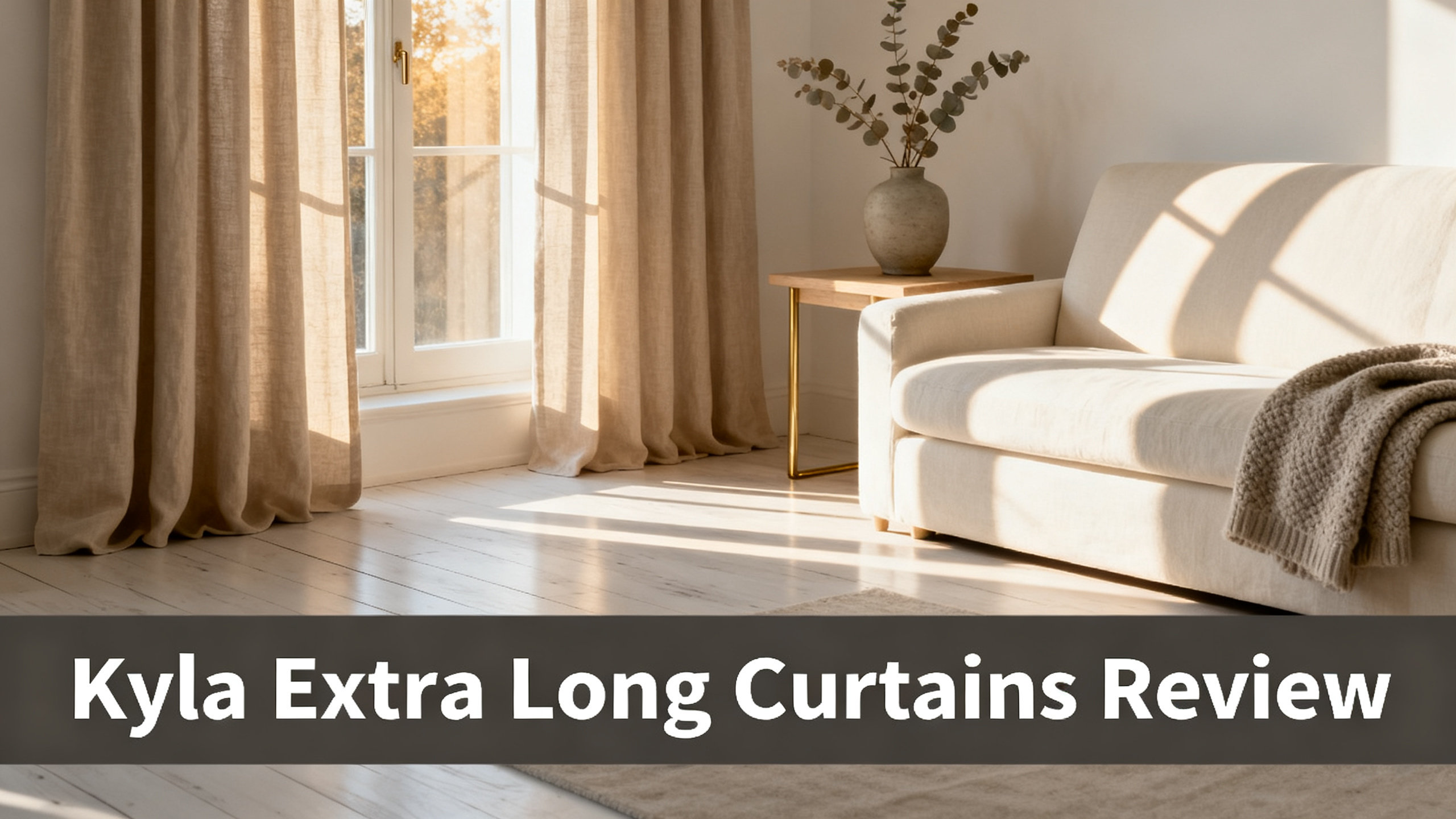 Scandinavian-modern interior at golden hour with window treatment, neutral palette, editorial home photography for Kyla Extra Long Curtains Review