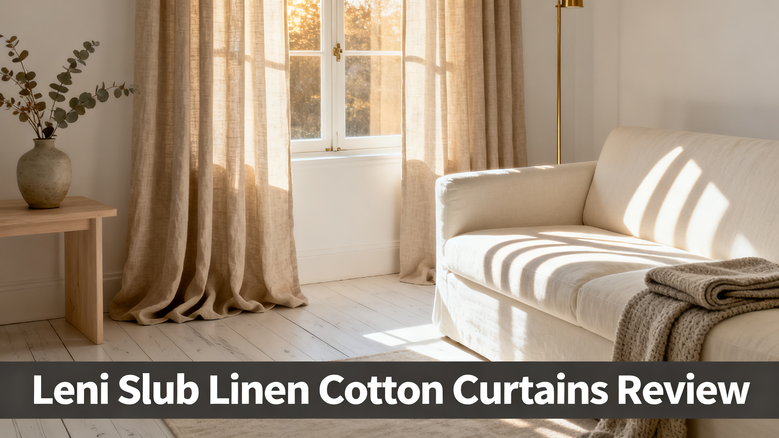 Scandinavian-modern interior at golden hour with window treatment, neutral palette, editorial home photography for Leni Slub Linen Cotton Curtains Review