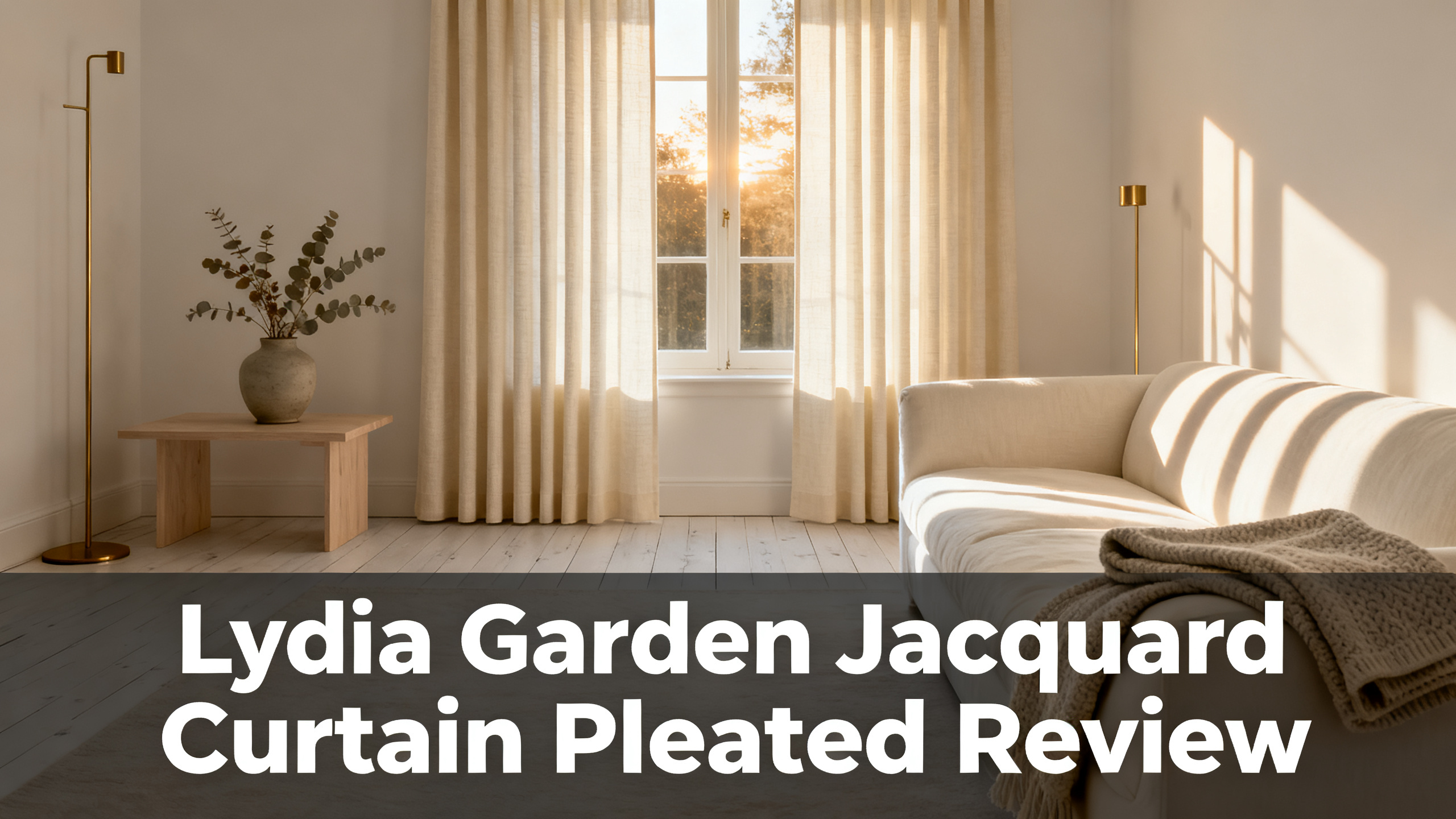 Scandinavian-modern interior at golden hour with window treatment, neutral palette, editorial home photography for Lydia Garden Jacquard Curtain Pleated Review