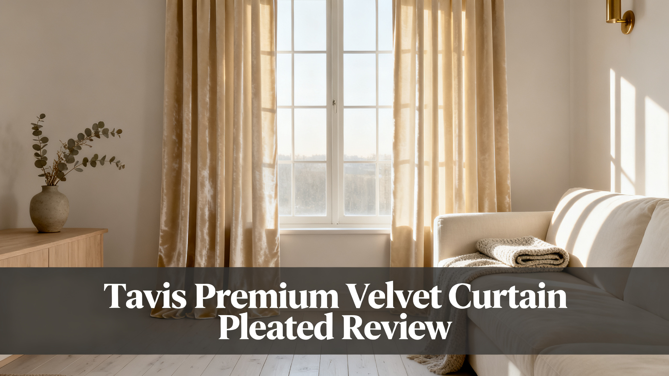 Scandinavian-modern interior at golden hour with window treatment, neutral palette, editorial home photography for Tavis Premium Velvet Curtain Pleated Review
