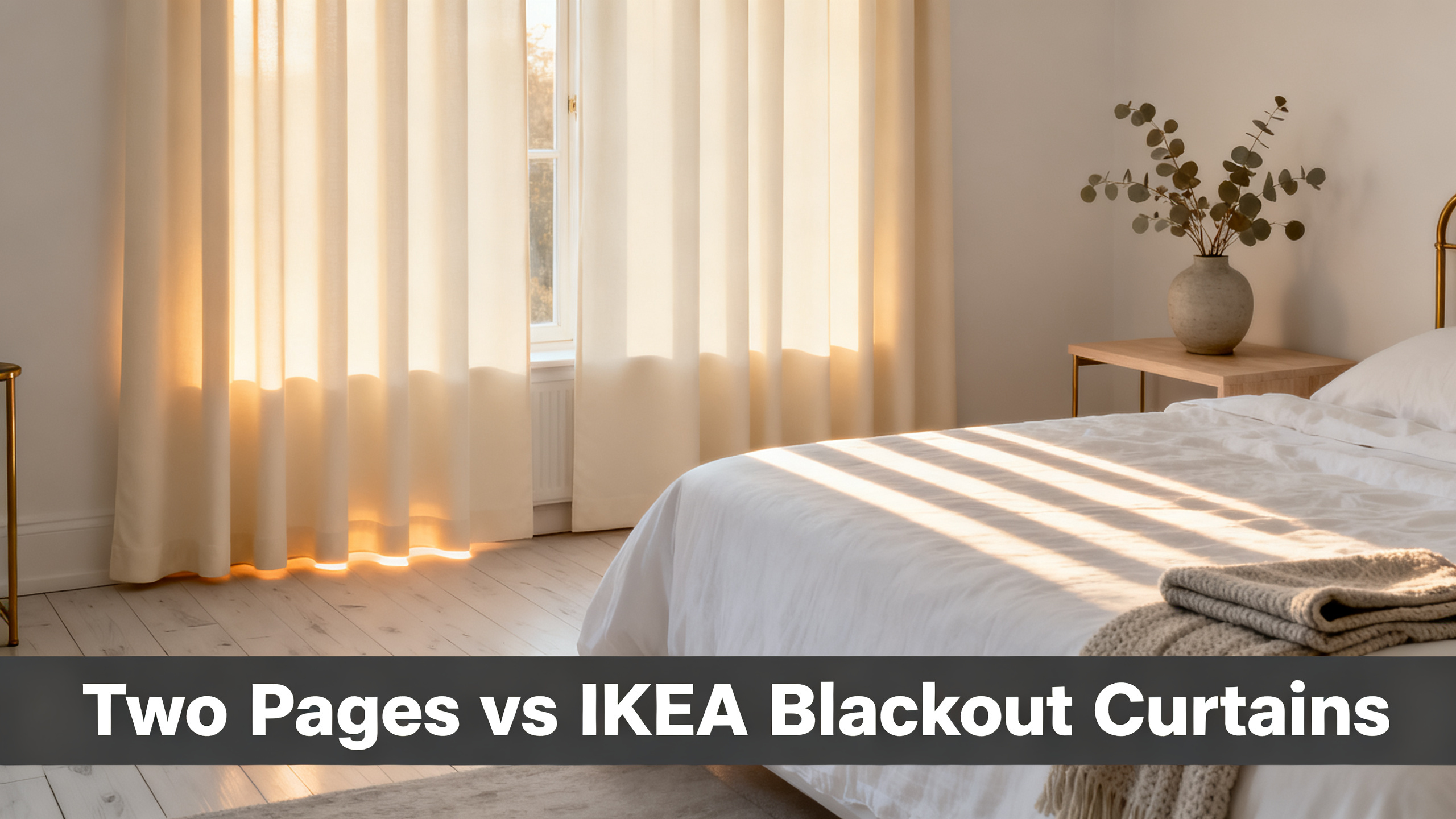 Scandinavian-modern interior at golden hour with window treatment, neutral palette, editorial home photography for Two Pages vs IKEA Blackout Curtains