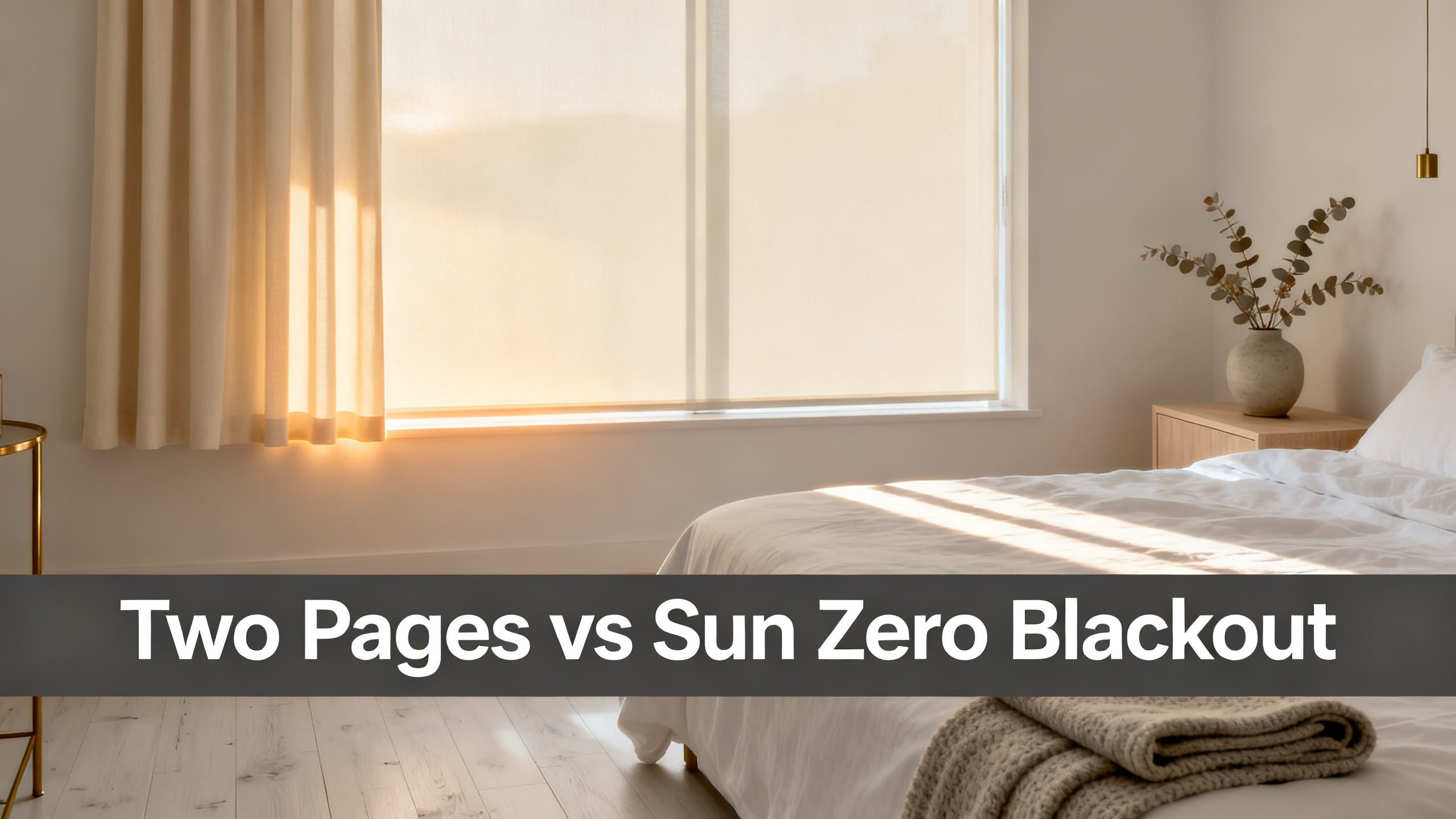 Scandinavian-modern interior at golden hour with window treatment, neutral palette, editorial home photography for Two Pages vs Sun Zero Blackout