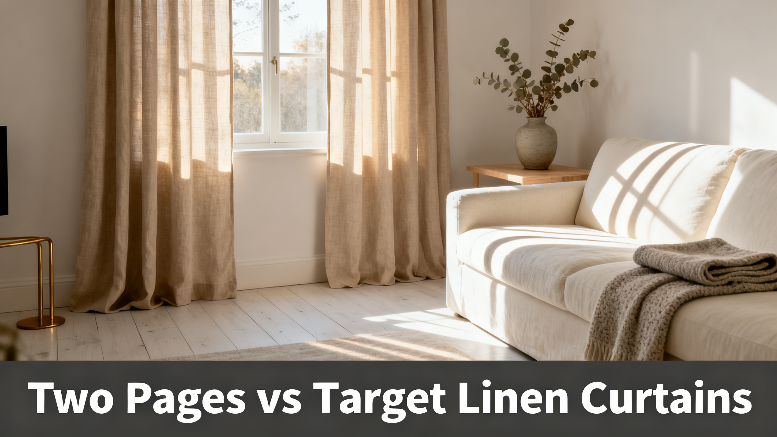 Scandinavian-modern interior at golden hour with window treatment, neutral palette, editorial home photography for Two Pages vs Target Linen Curtains