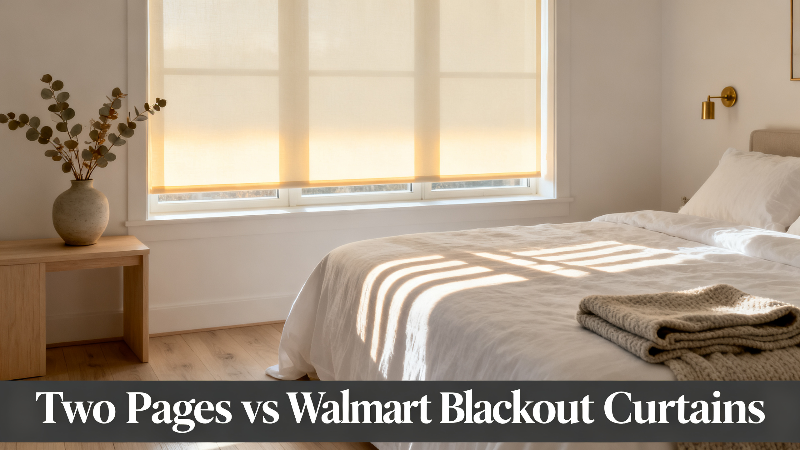 Scandinavian-modern interior at golden hour with window treatment, neutral palette, editorial home photography for Two Pages vs Walmart Blackout Curtains