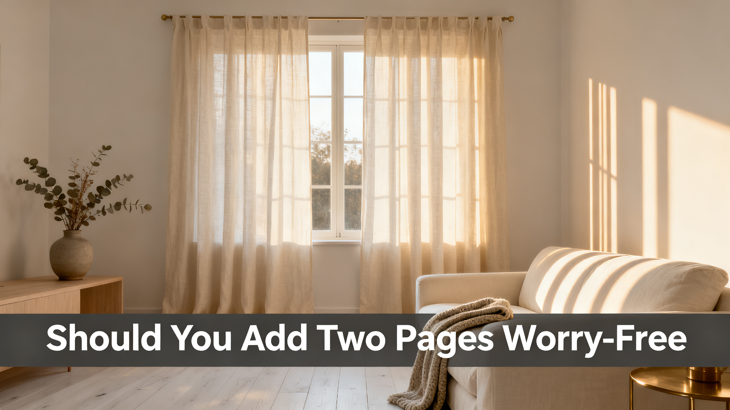 Scandinavian-modern interior at golden hour with window treatment, neutral palette, editorial home photography for Should You Add Two Pages Worry-Free