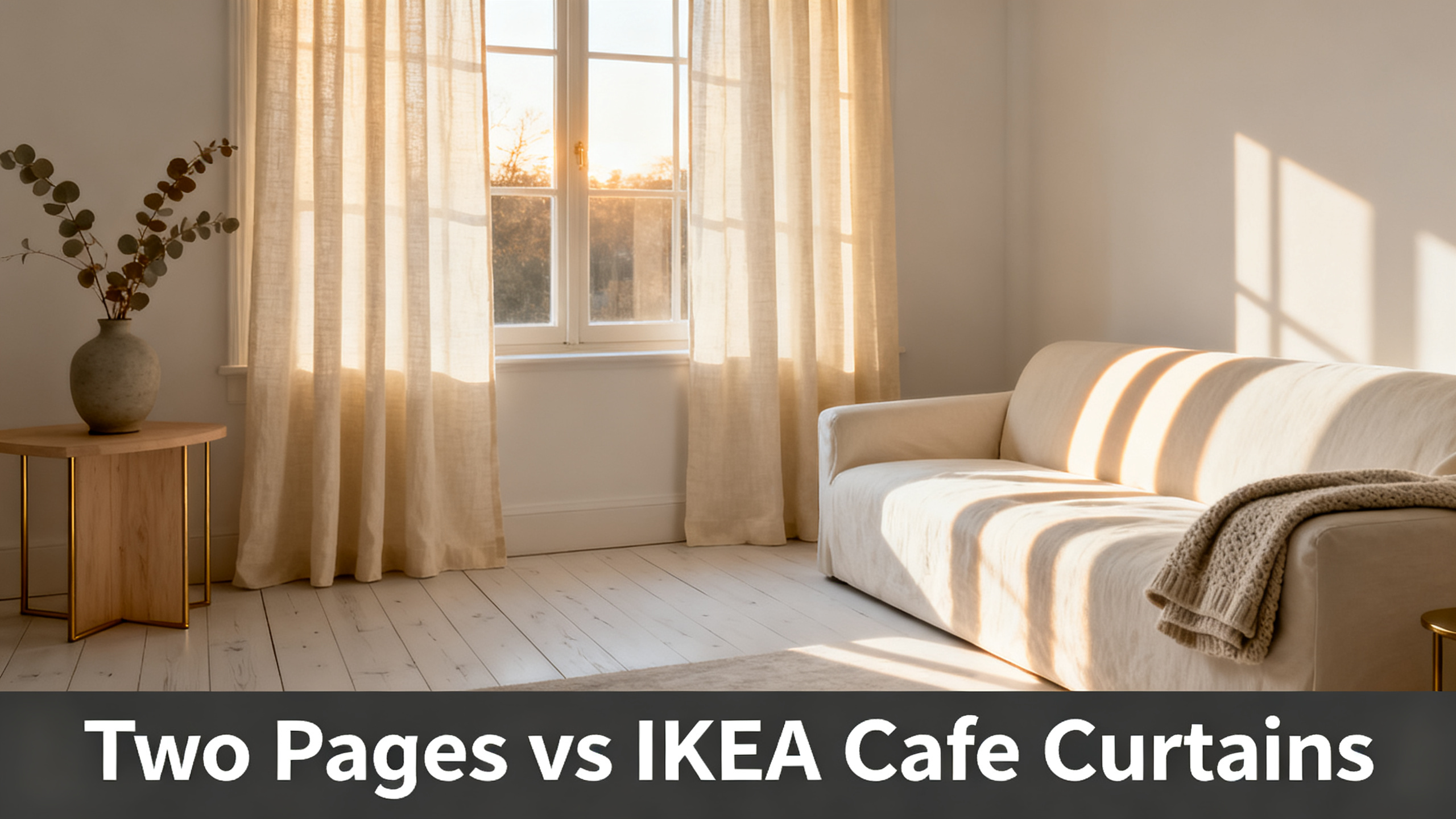 Scandinavian-modern interior at golden hour with window treatment, neutral palette, editorial home photography for Two Pages vs IKEA Cafe Curtains