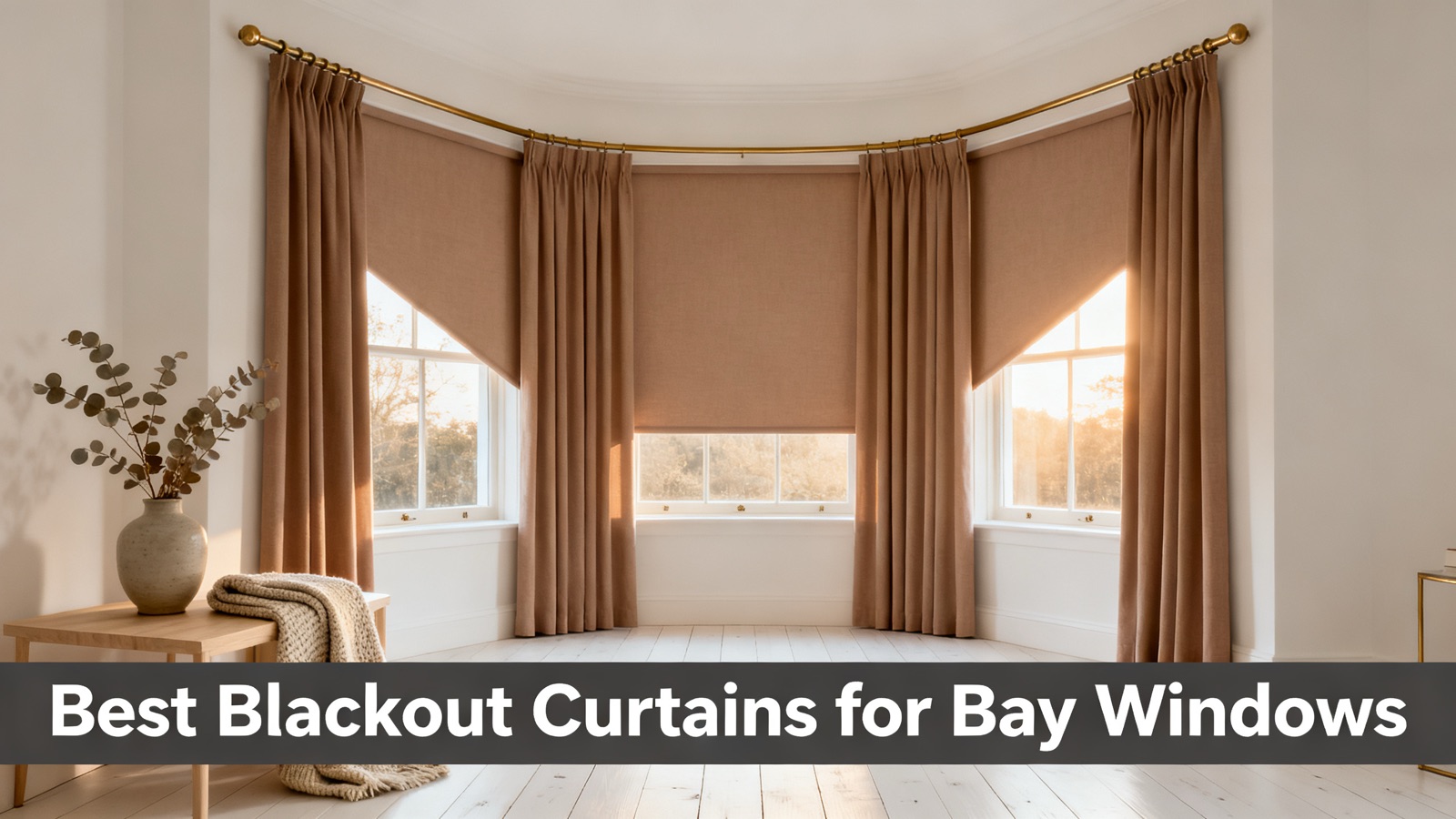 Blackout drapes on a curved bay window