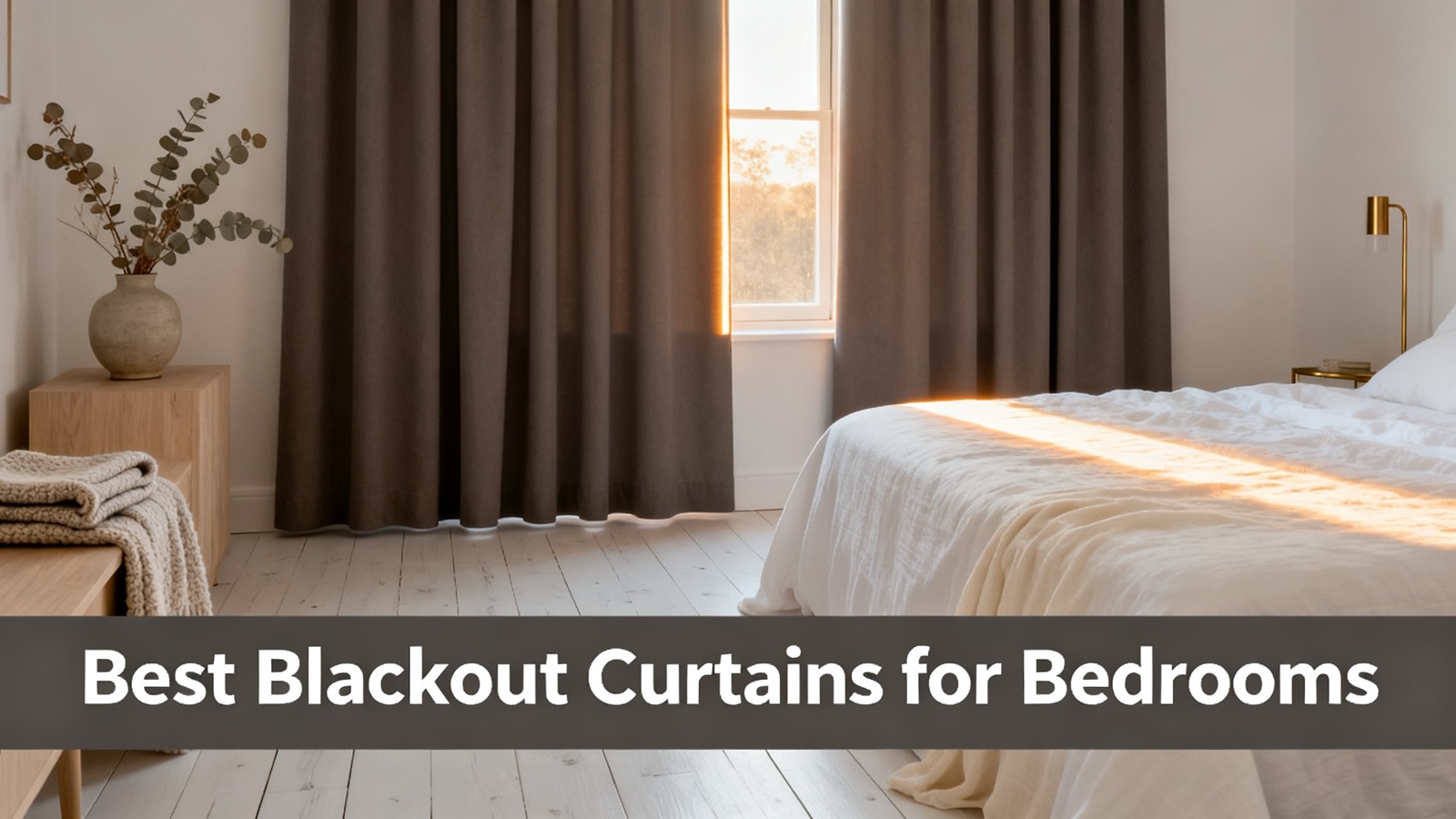 Blackout drapes darkening a serene bedroom
