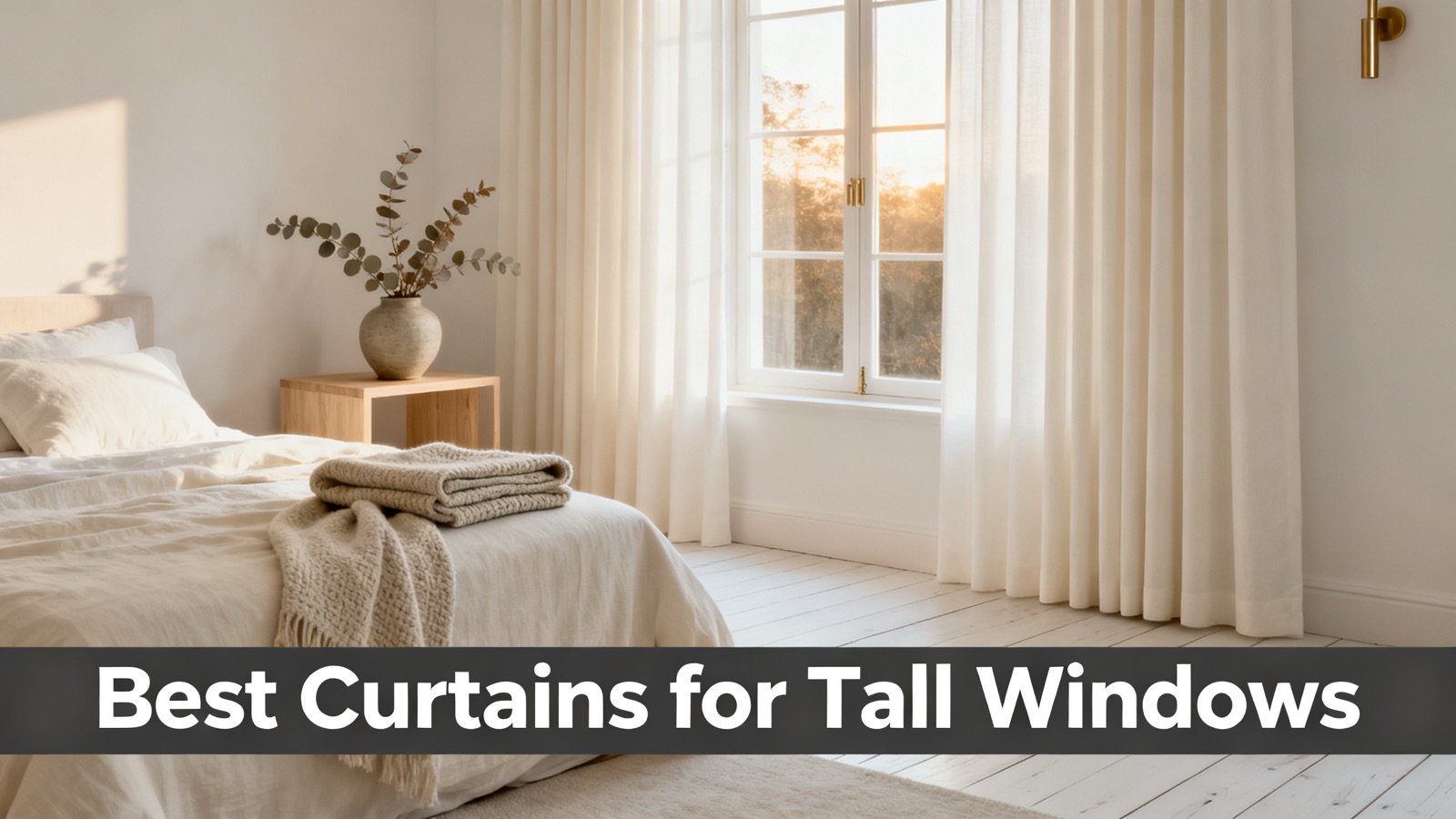 Extra-long drapes on a tall bedroom window