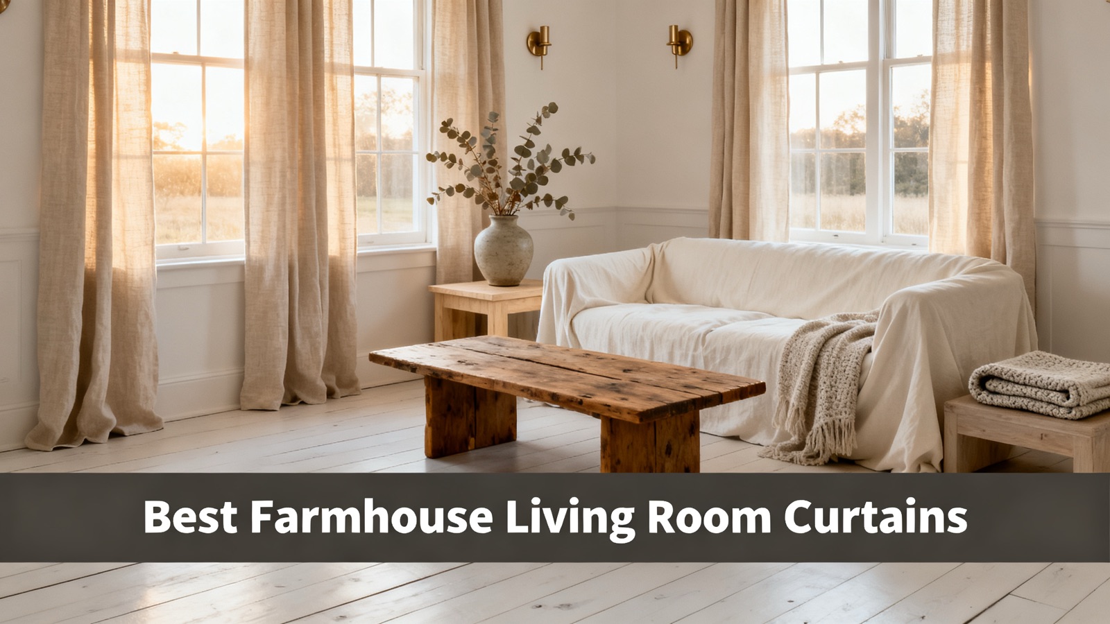 Farmhouse linen curtains in a cozy living room