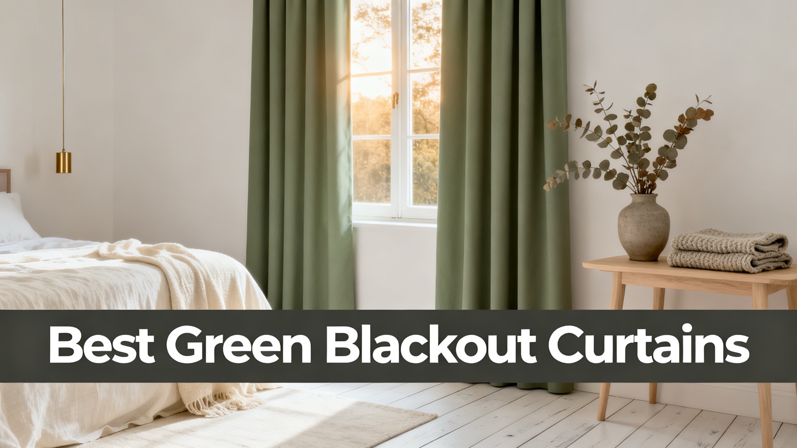 Sage green blackout drapes with botanical accents