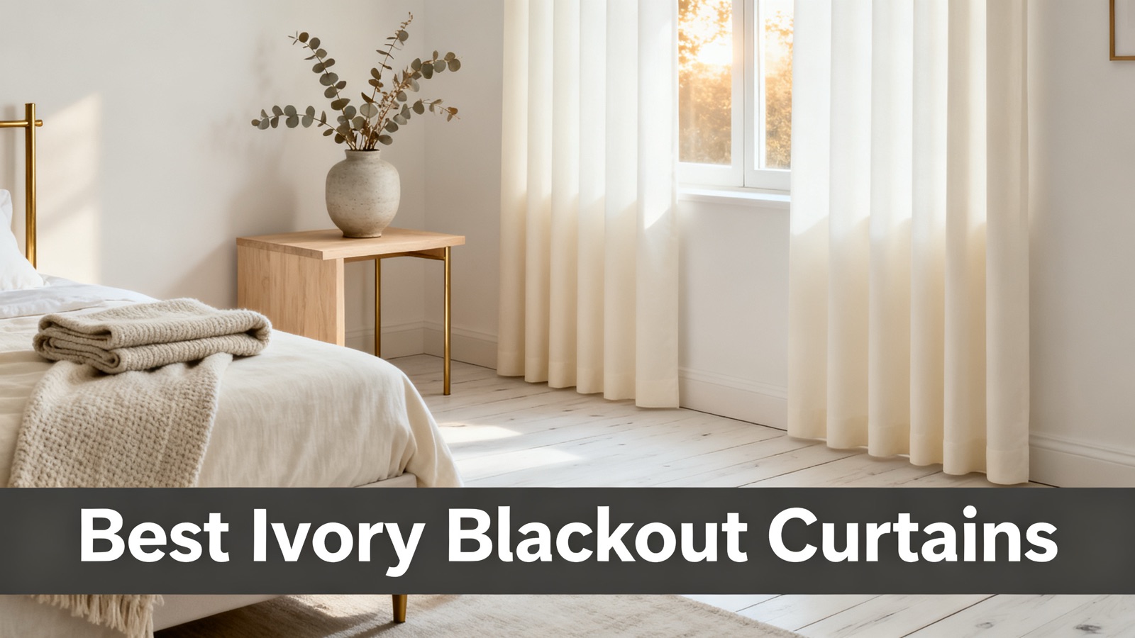 Soft ivory blackout drapes in a bright bedroom