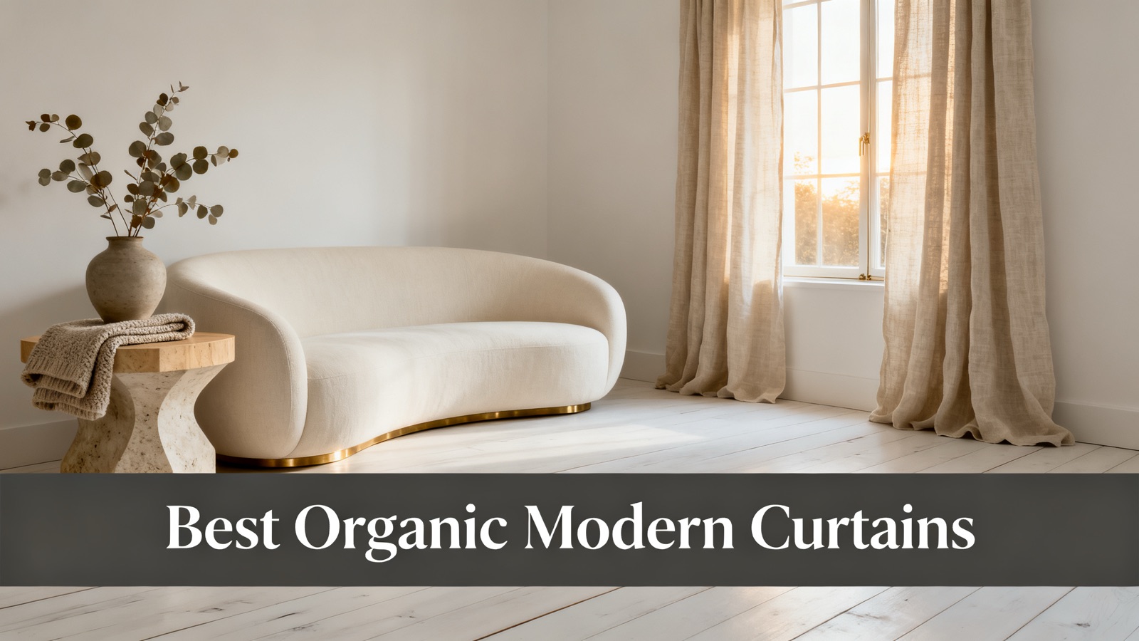 Undyed linen curtains in an organic modern living room