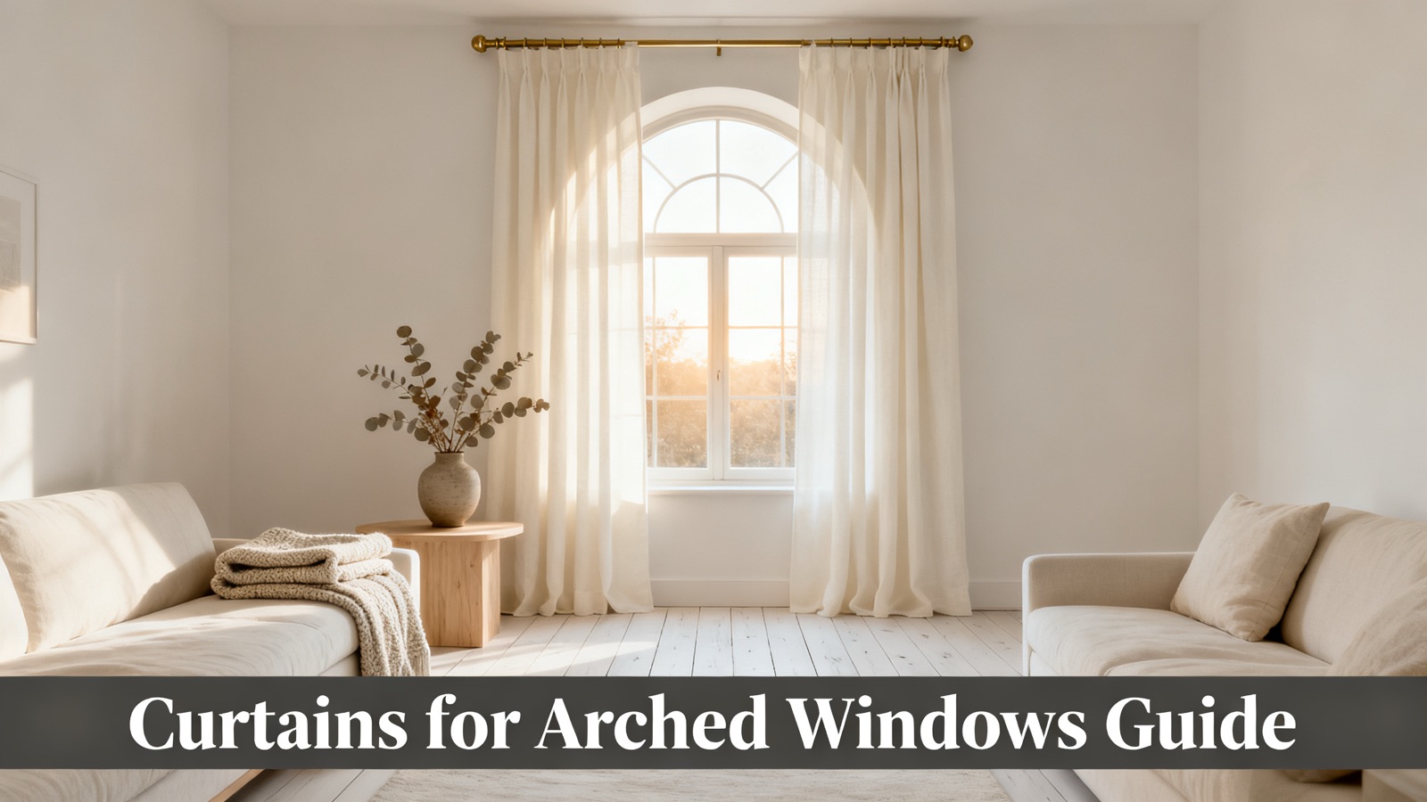 Ivory drapes framing an arched window