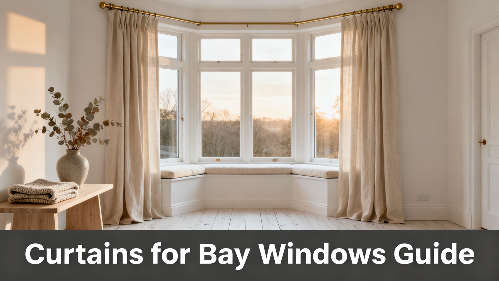 Linen curtains on a bay window with seat