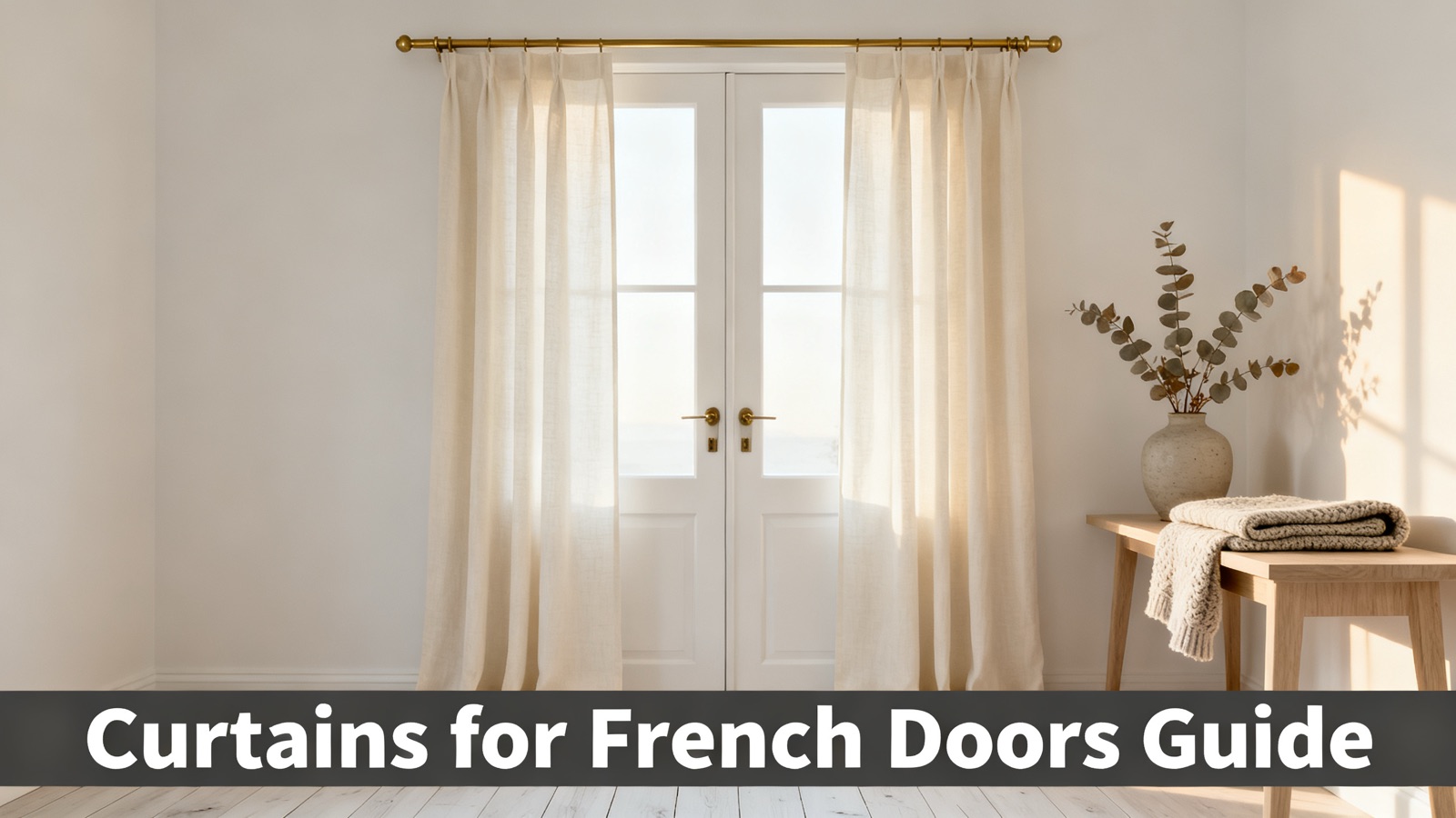 Cream linen curtains on french doors