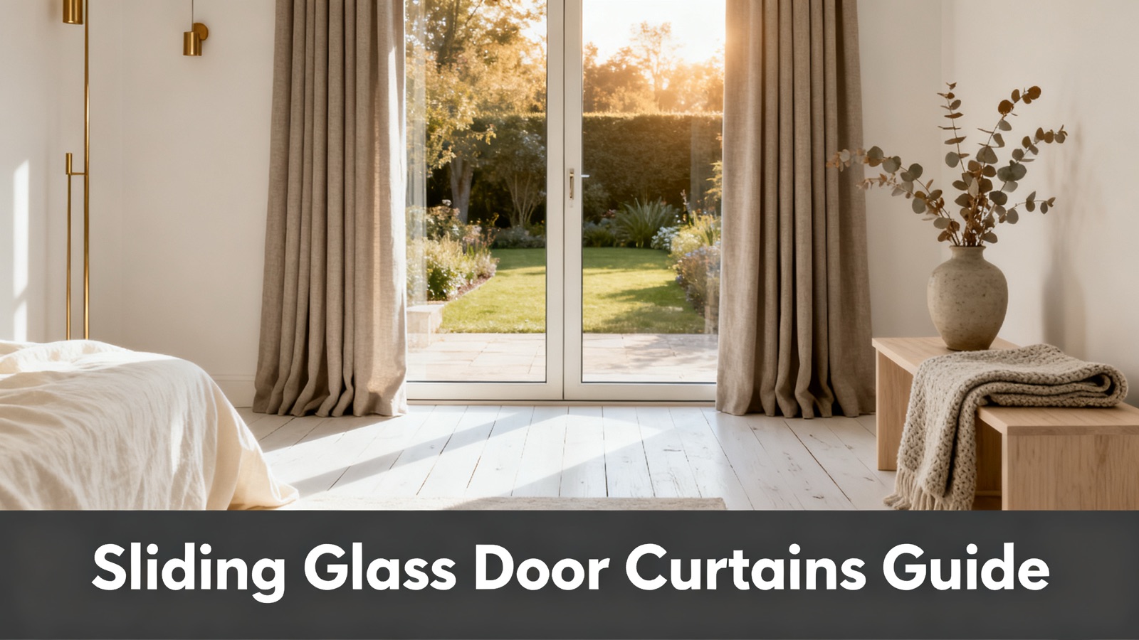 Full-length curtains on a sliding glass door