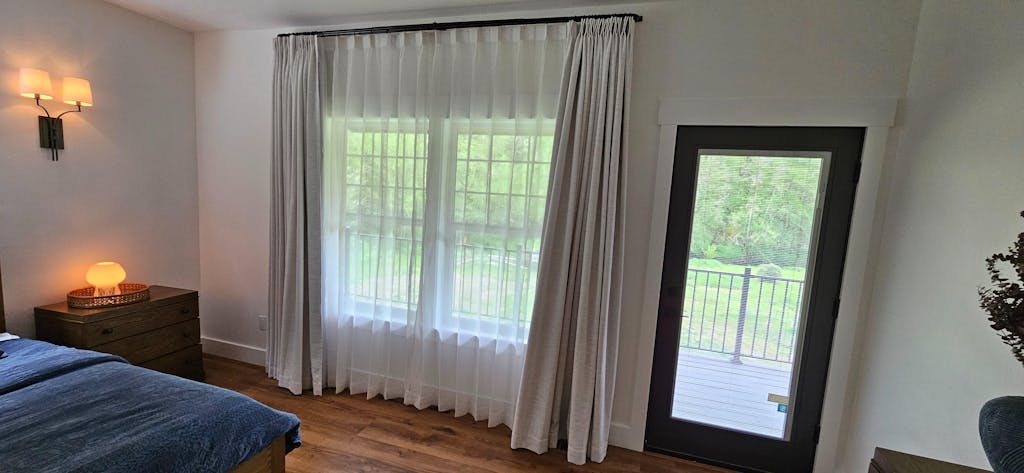 Flynn Airy Lightweight Sheer Curtain Pleated · pinch pleat, light filter (5★, verified)